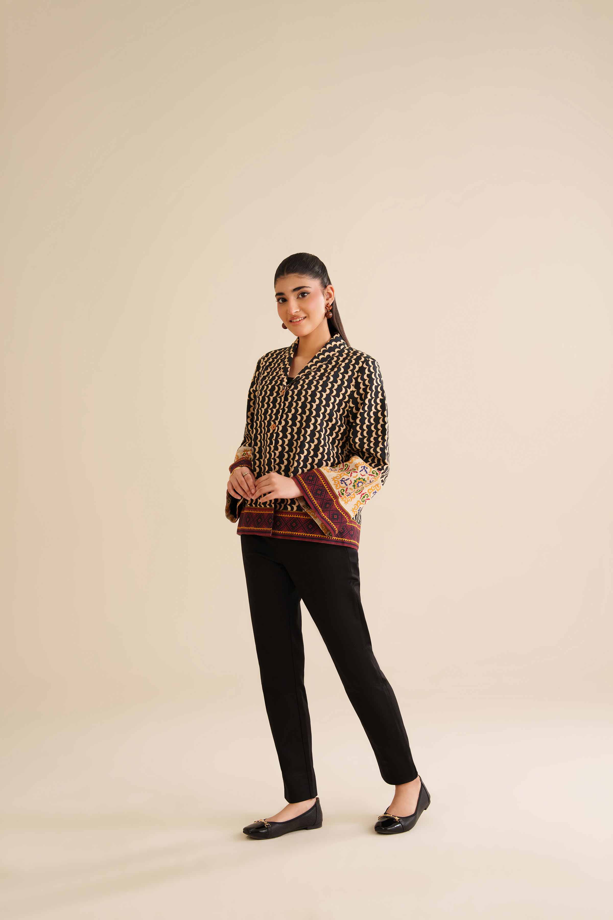 NishatUK - Black Printed Khaddar 1-piece ready to wear Jacket