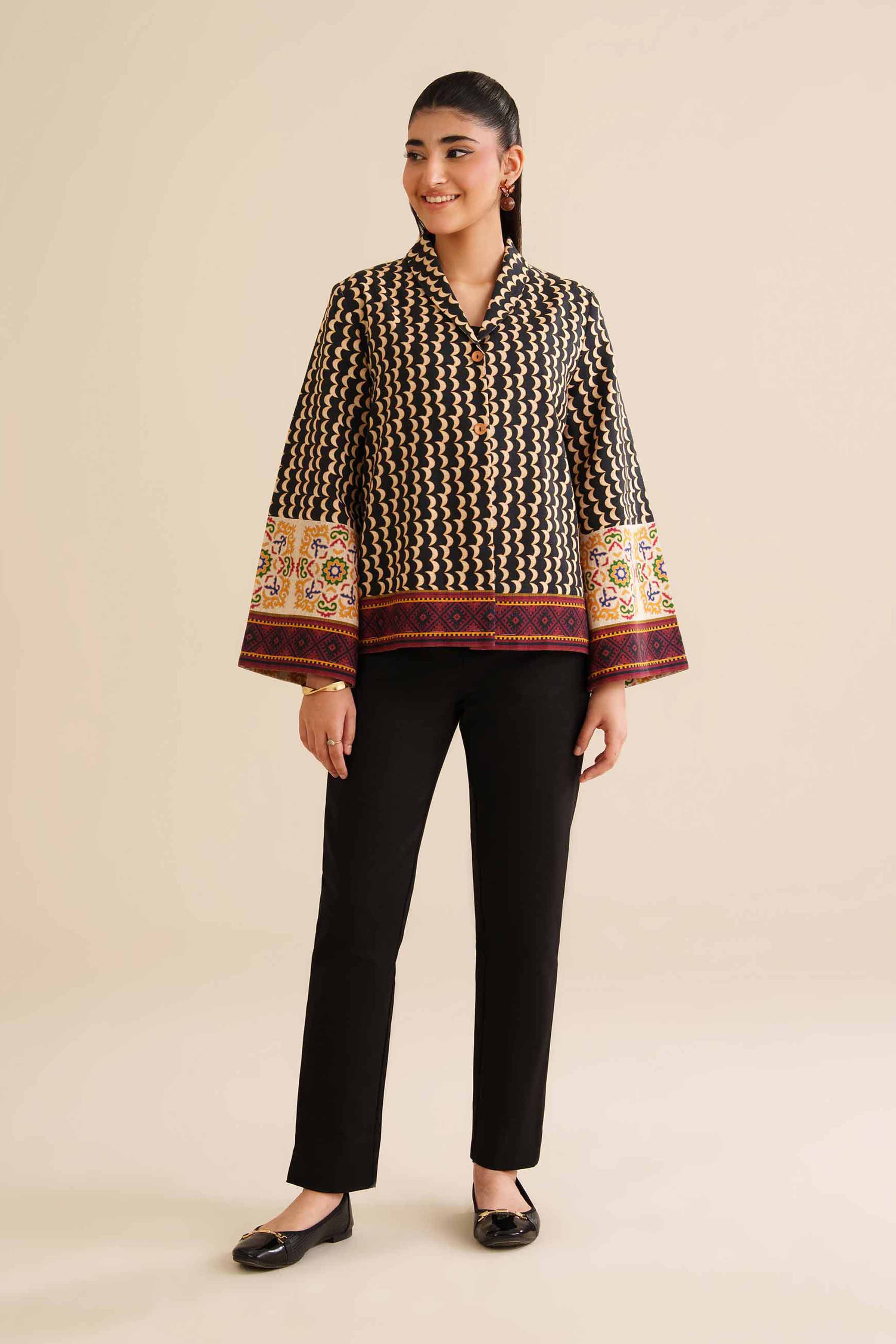 NishatUK - Black Printed Khaddar 1-piece ready to wear Jacket