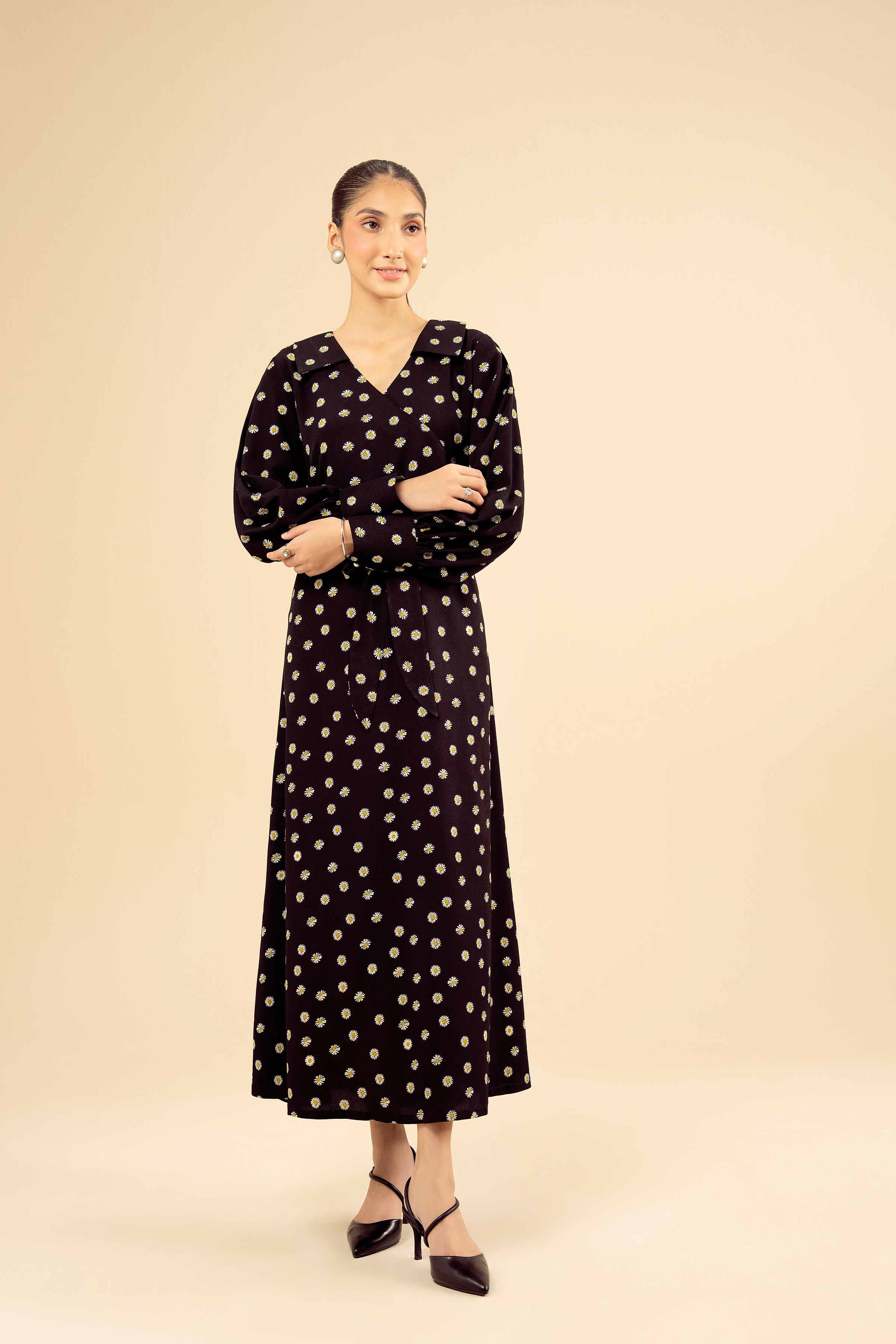 NishatUK - Black Printed Grip 1-piece ready to wear Long Dress