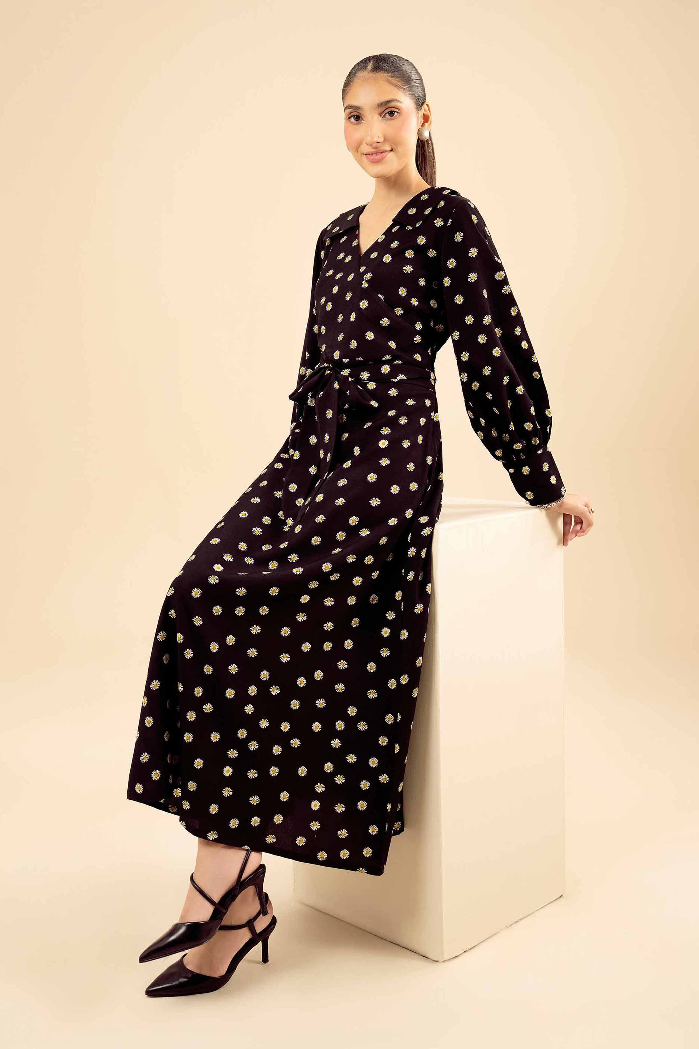 NishatUK - Black Printed Grip 1-piece ready to wear Long Dress