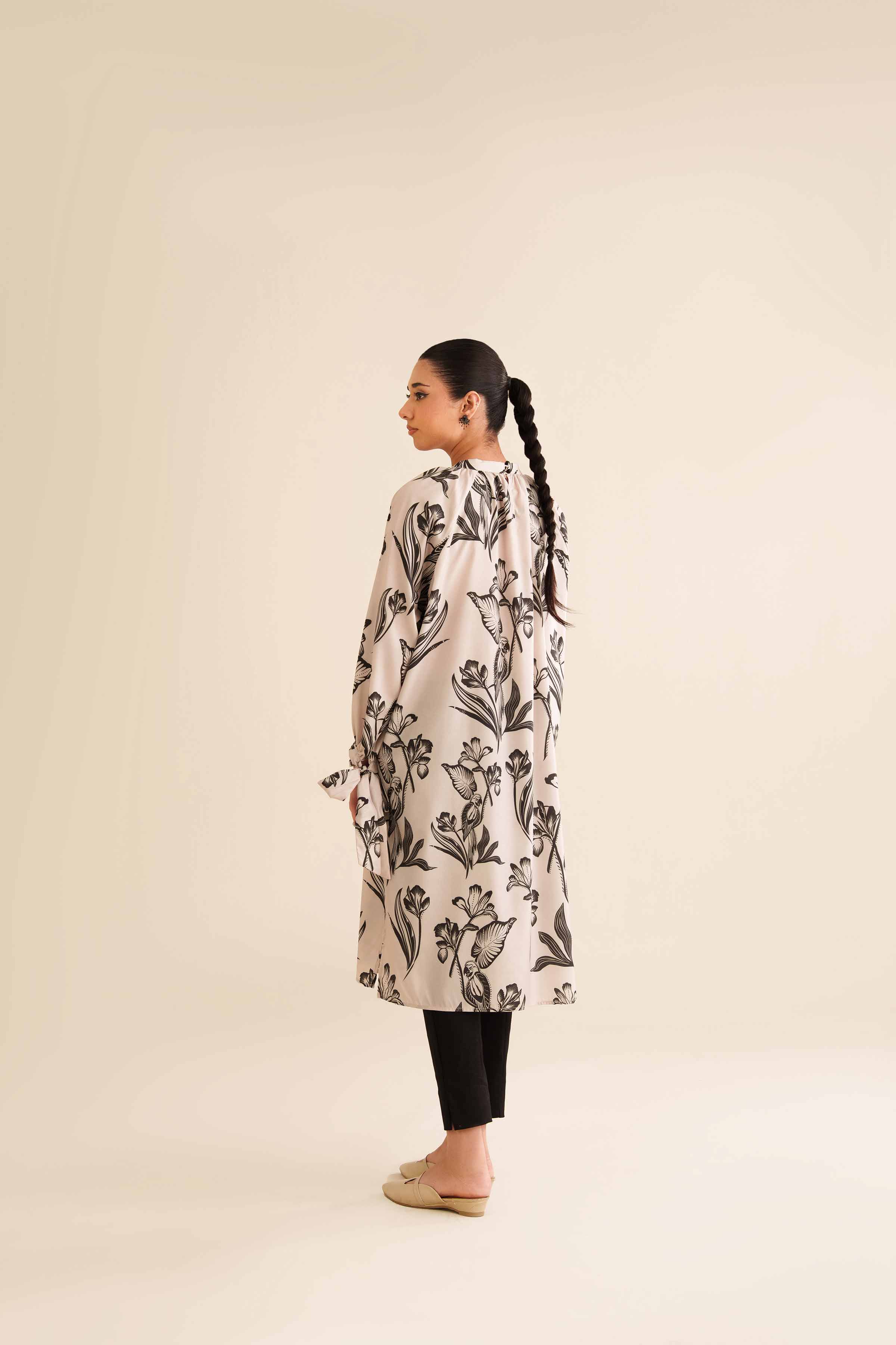 NishatUK - Beige Printed Silk 1-piece ready to wear Tunic