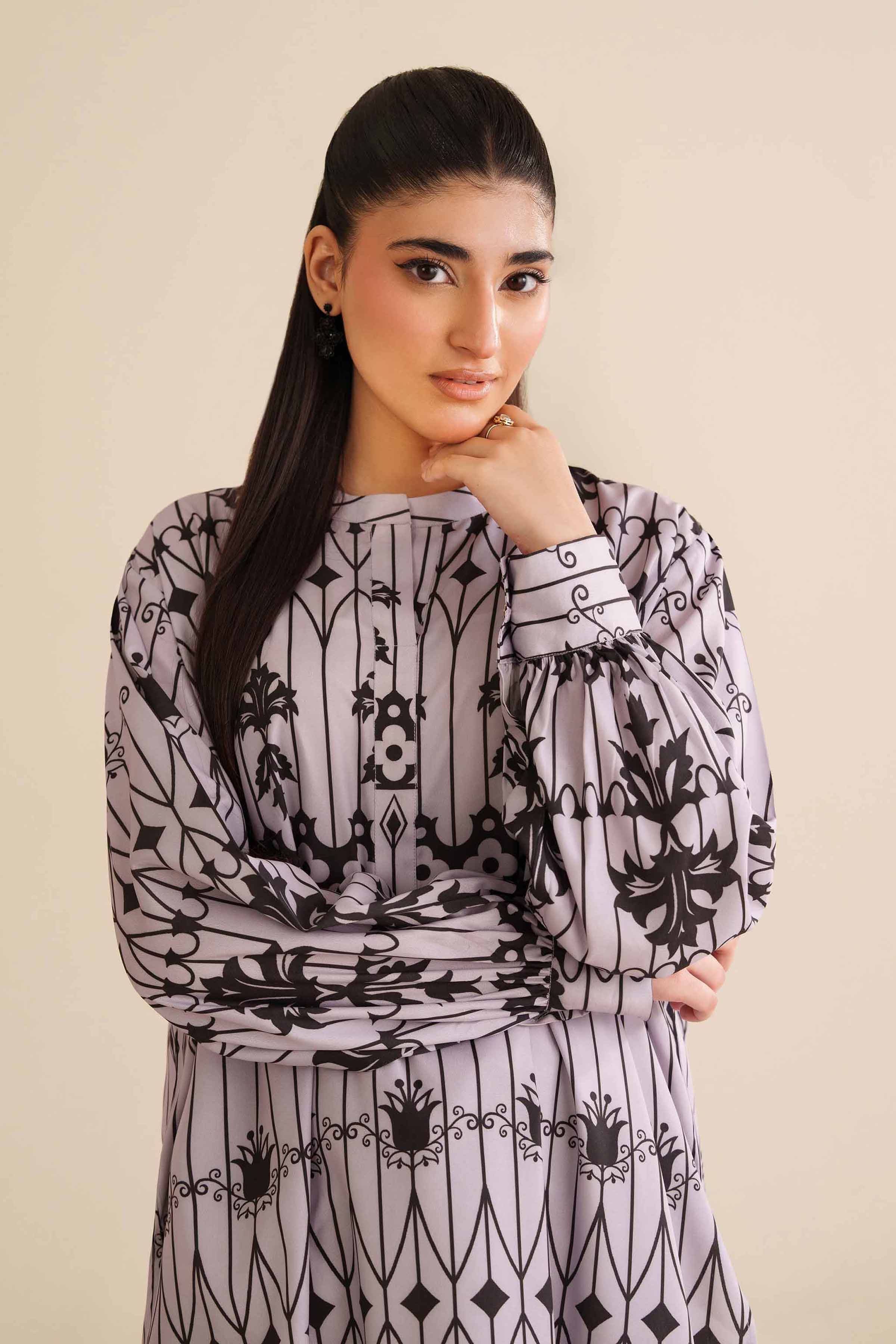 NishatUK - Mauve Printed Grip Silk 1-piece ready to wear Tunic