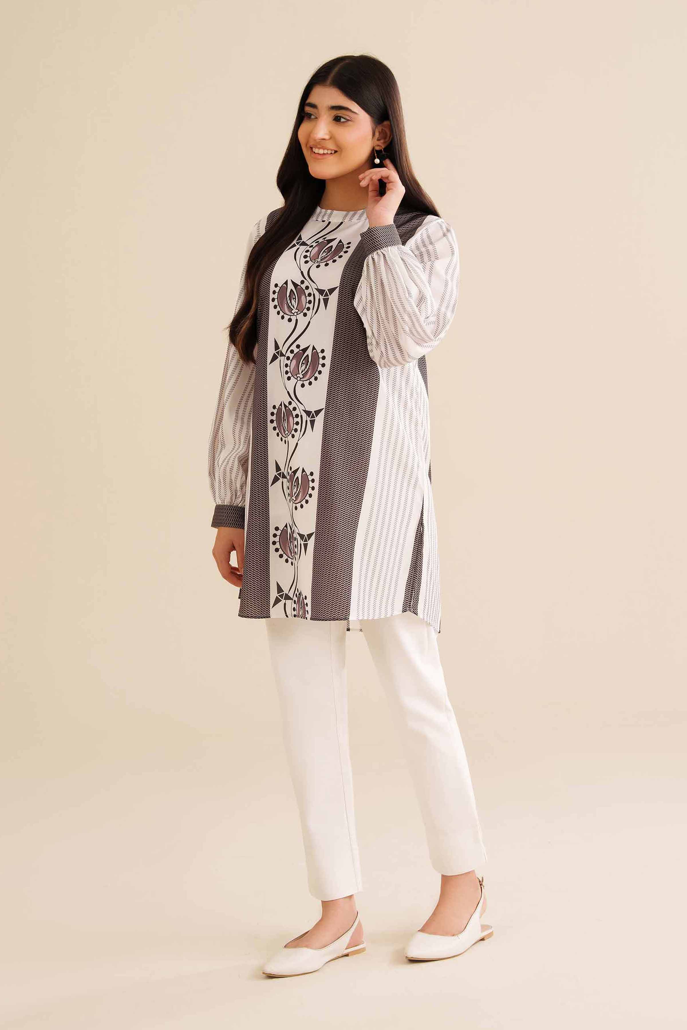 NishatUK - White Printed Silk 1-piece ready to wear Tunic