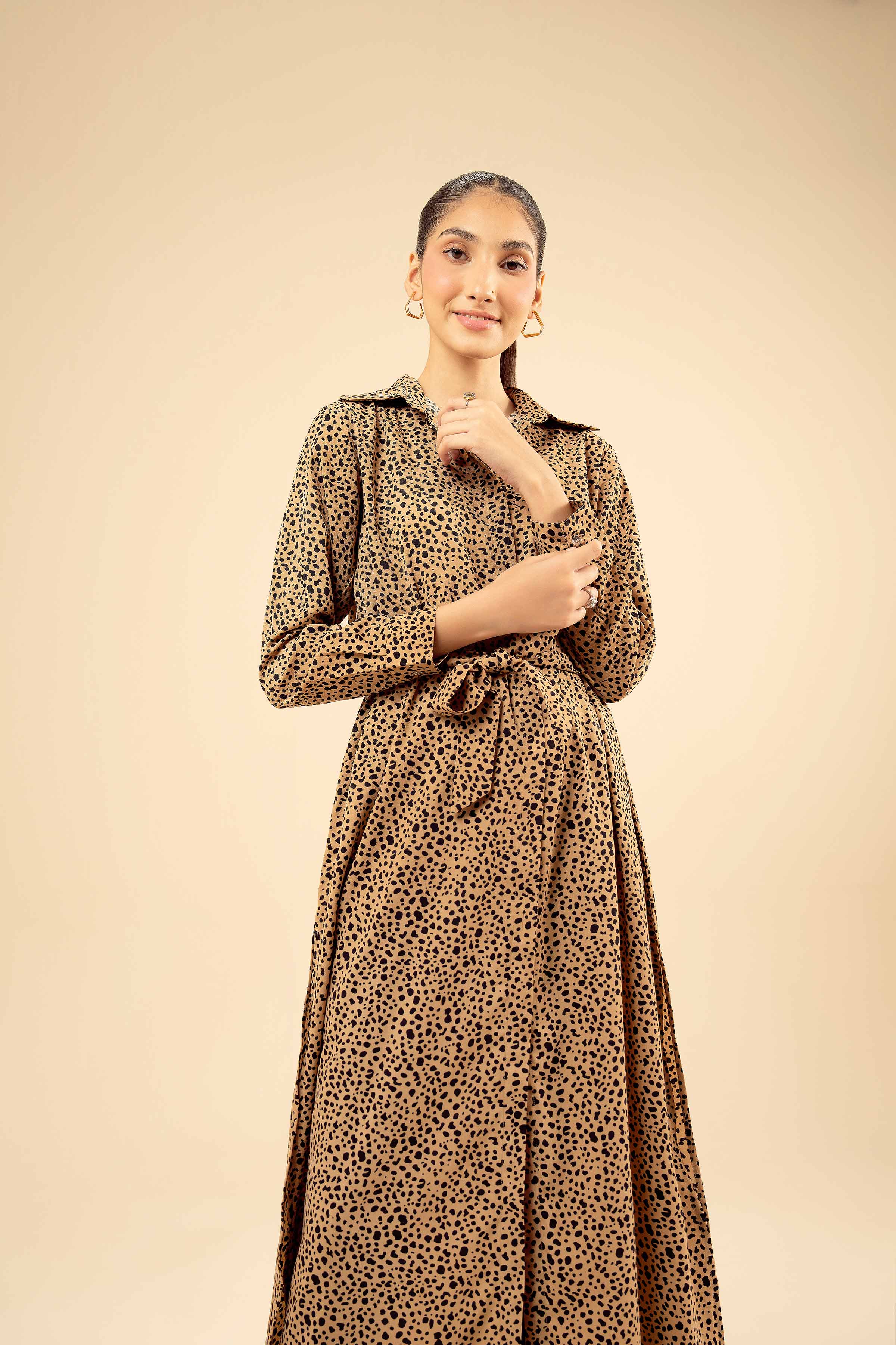 NishatUK - Brown Printed Grip 1-piece ready to wear Long Dress
