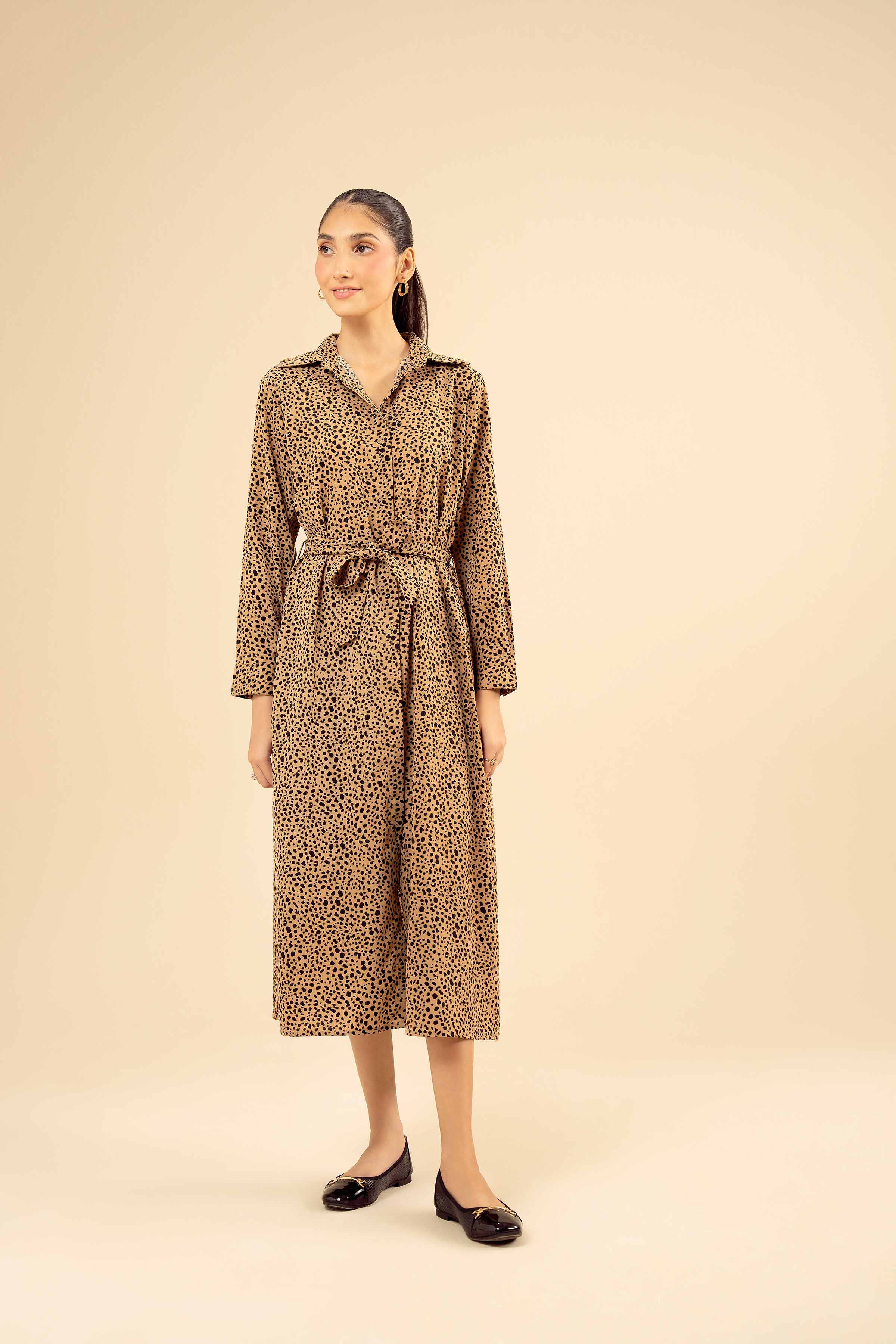 NishatUK - Brown Printed Grip 1-piece ready to wear Long Dress