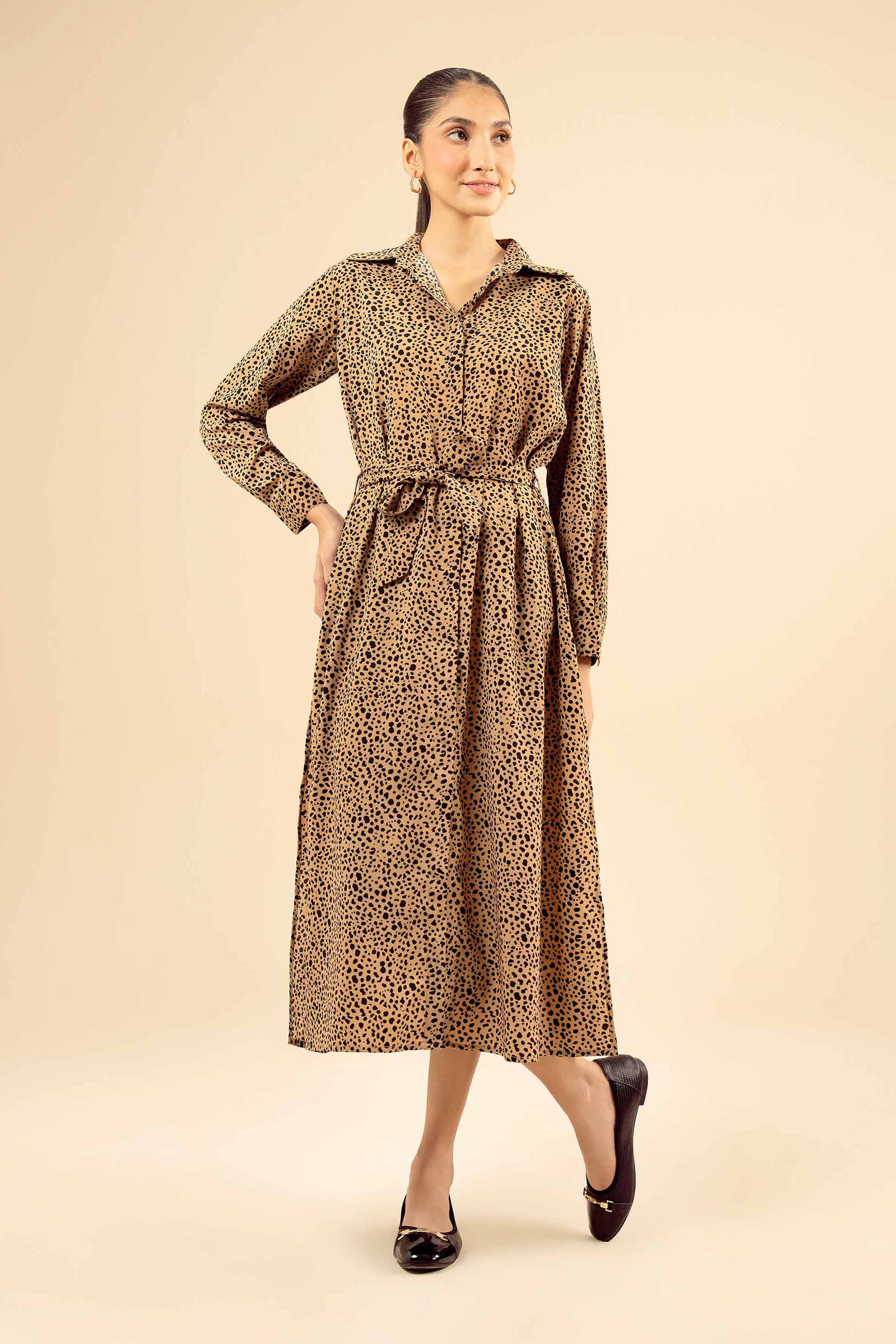 NishatUK - Brown Printed Grip 1-piece ready to wear Long Dress