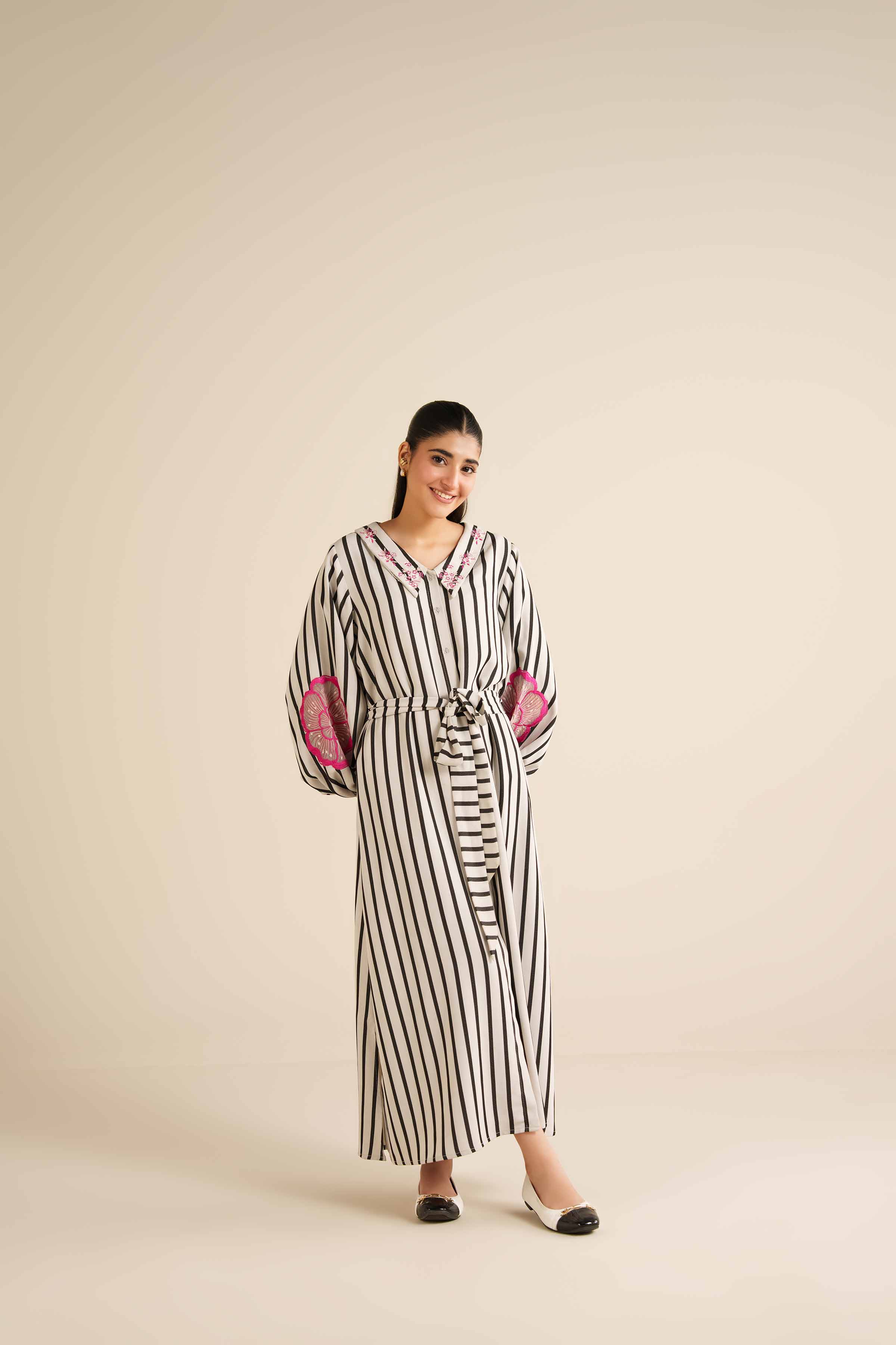 NishatUK - White Printed Crepe 1-piece ready to wear Long Dress