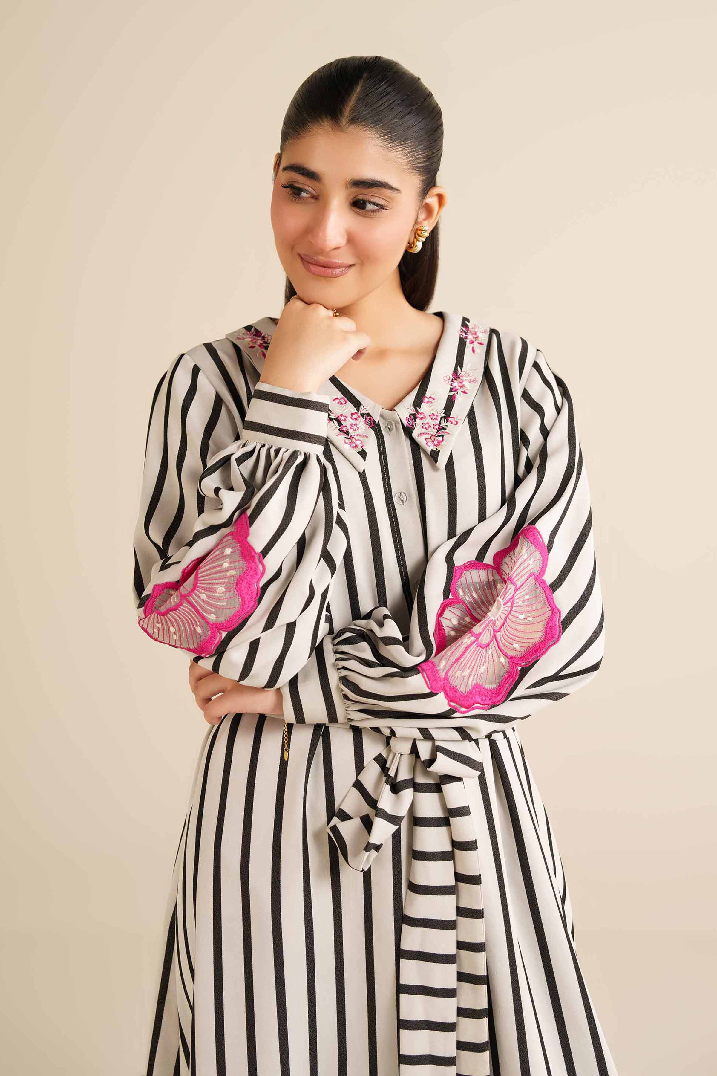 NishatUK - White Printed Crepe 1-piece ready to wear Long Dress