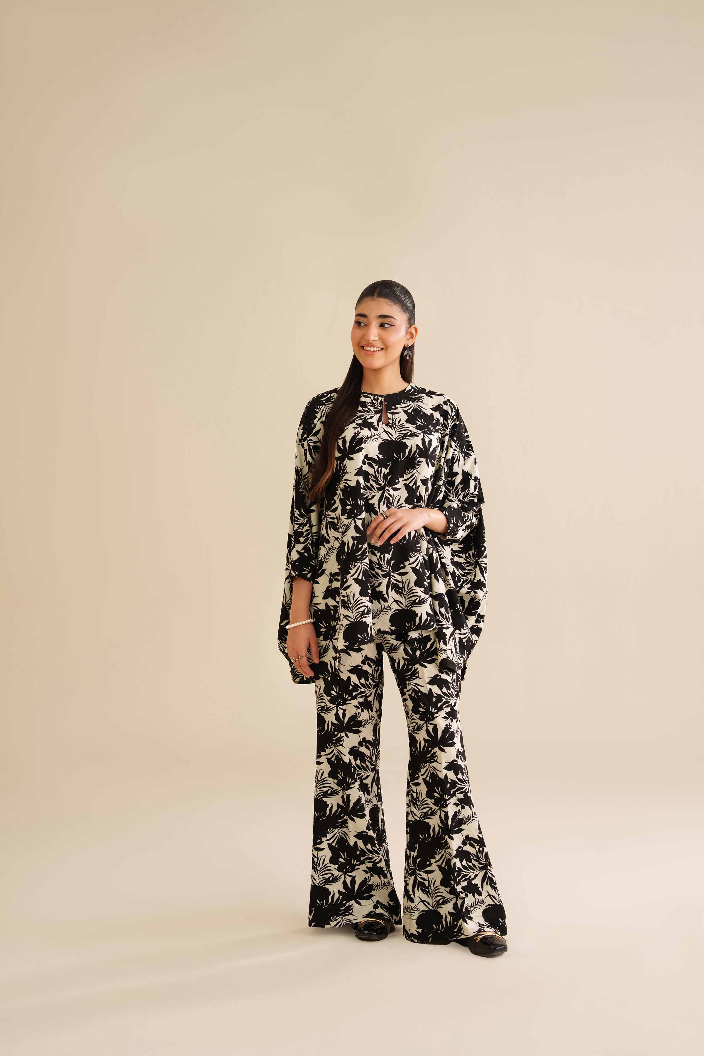 NishatUK - Black Printed Crush 2-piece ready to wear Dress