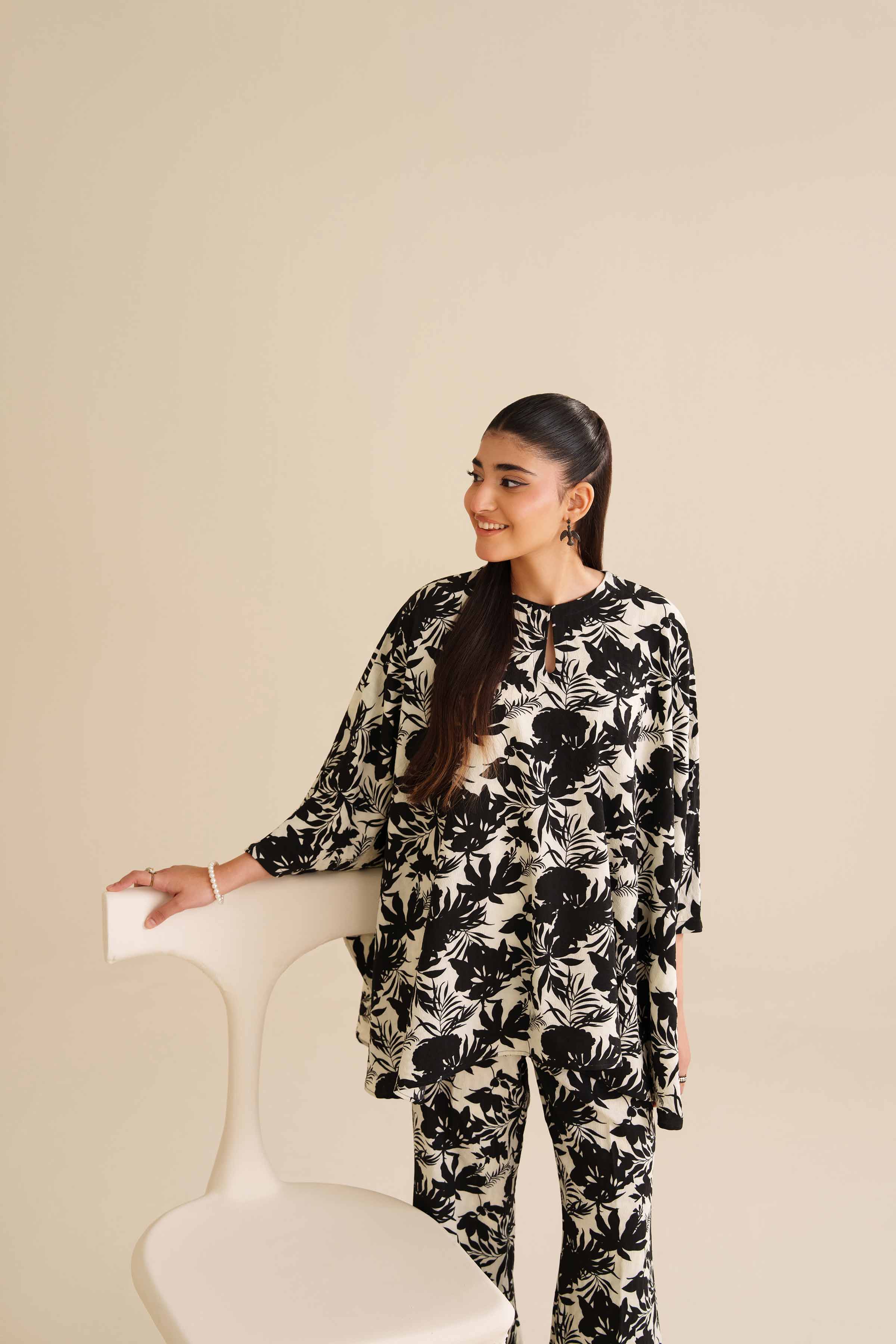 NishatUK - Black Printed Crush 2-piece ready to wear Dress