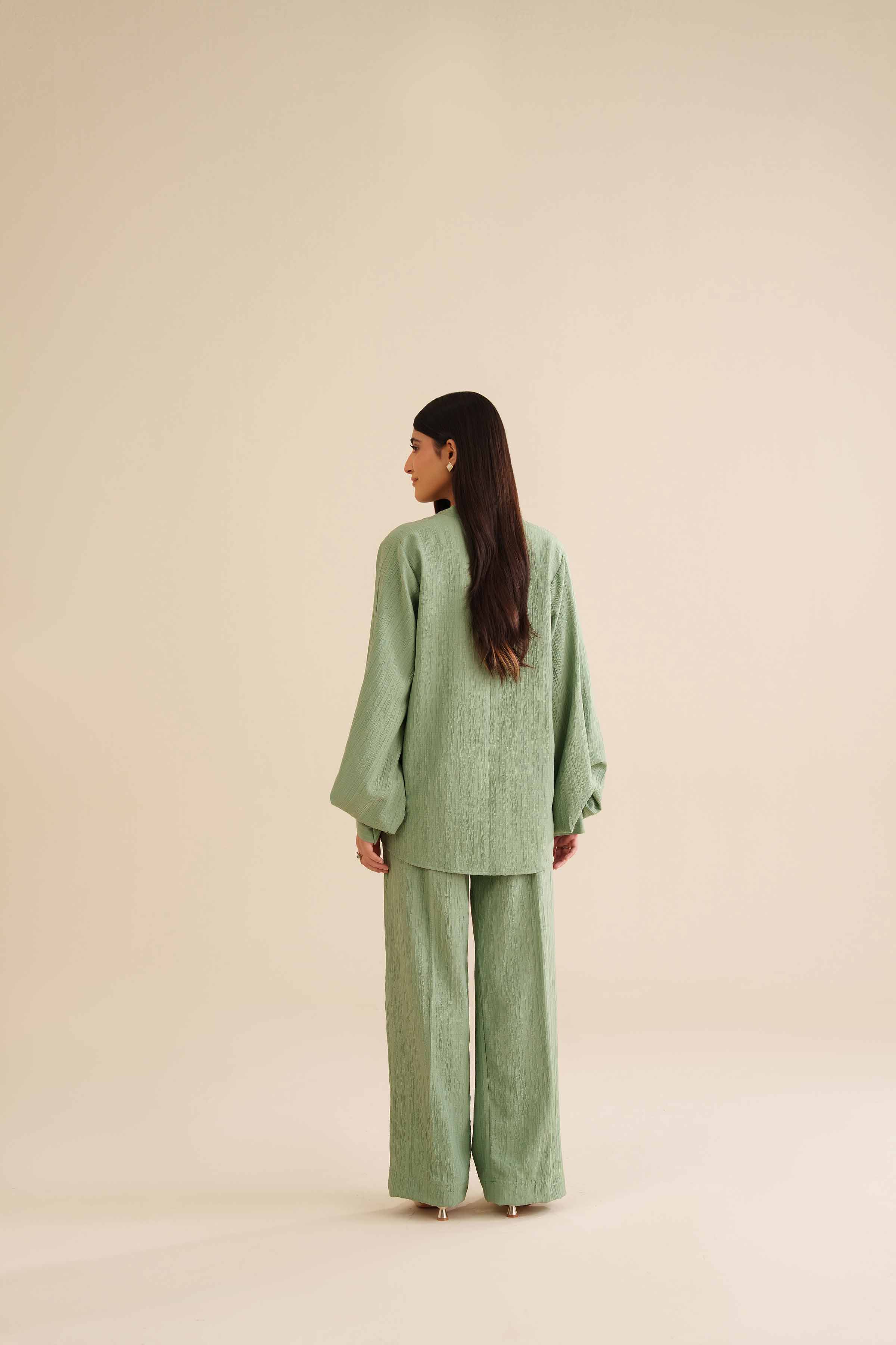 NishatUK - Pistachio Solids Stripe crinkle 2-piece ready to wear Dress