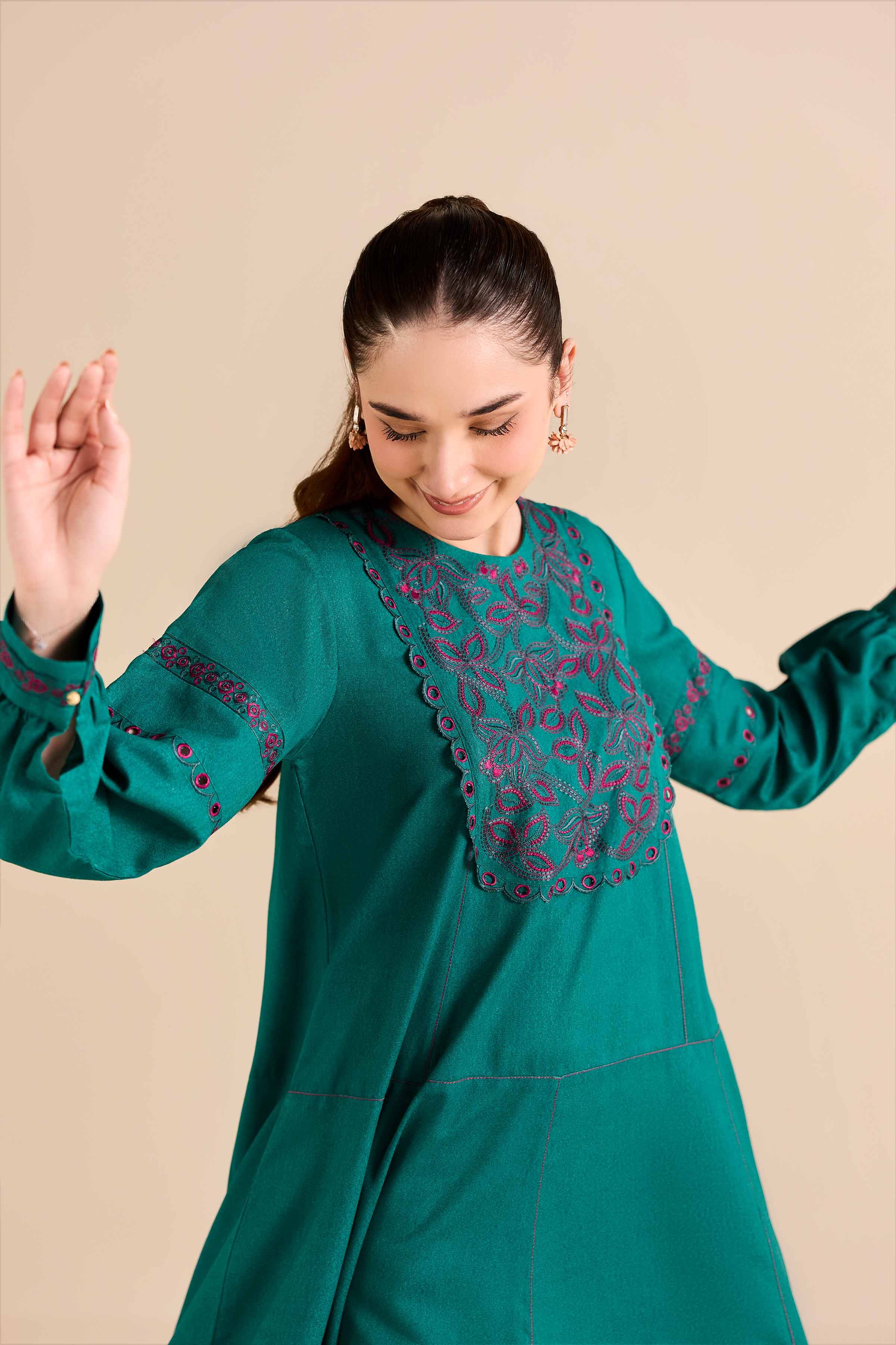 NishatUK - Green Embroidered Karandi 1-piece ready to wear Dress