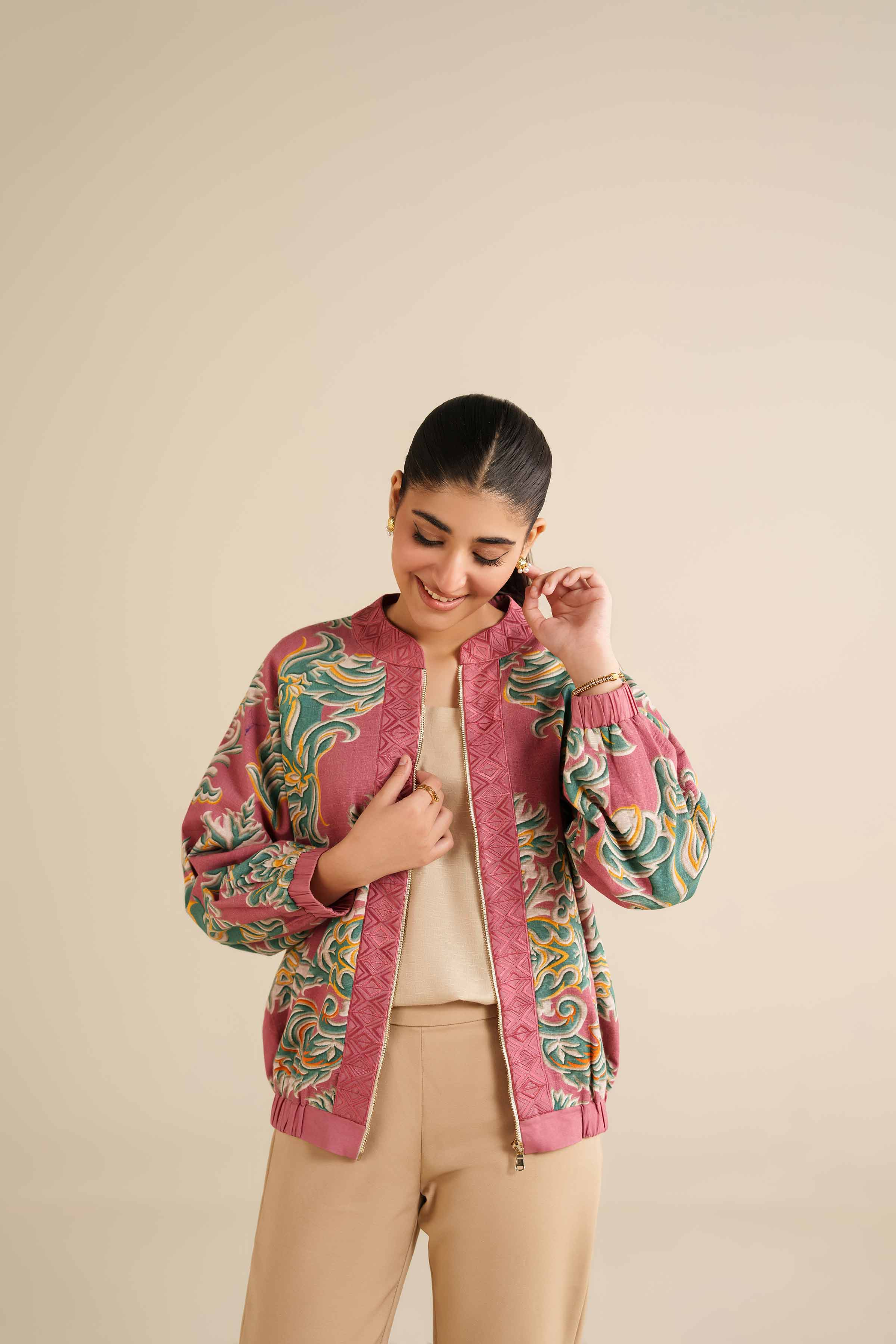 NishatUK - Pink Printed Khaddar 1-piece ready to wear Dress