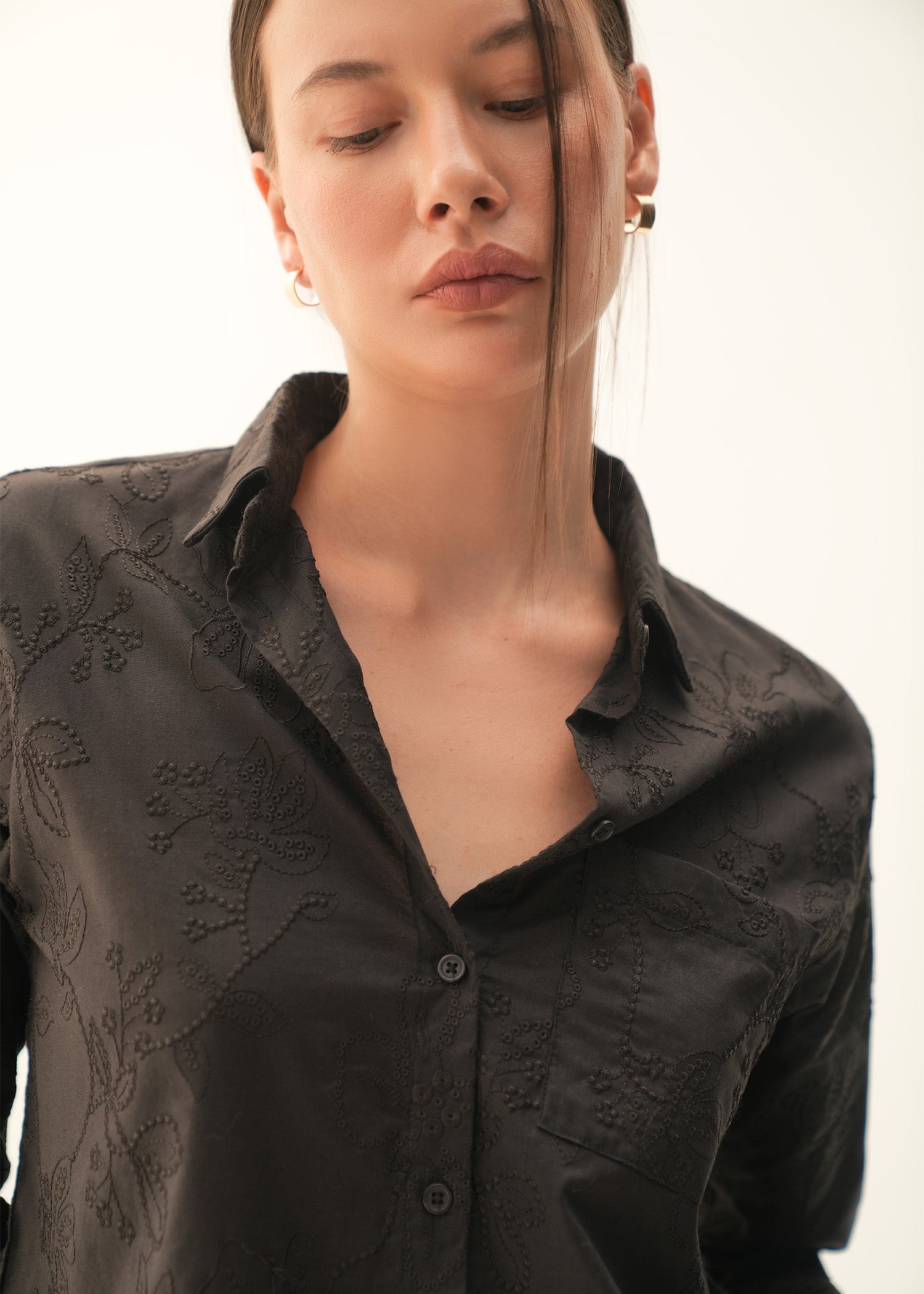 NishatUK - Black Embroidered Cotton 1-piece ready to wear Shirt