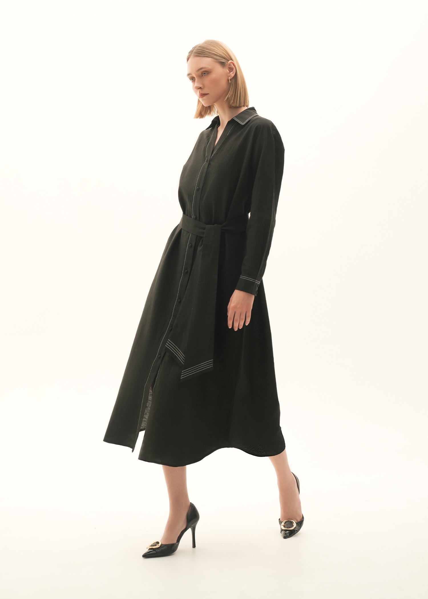 NishatUK - Black Solids Cotton 1-piece ready to wear Long Dress