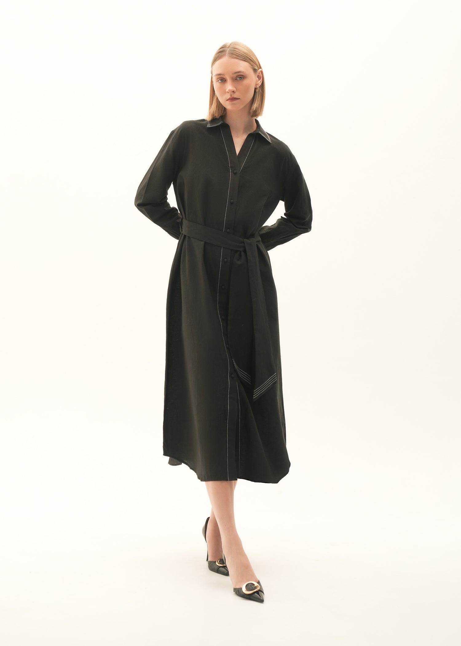 NishatUK - Black Solids Cotton 1-piece ready to wear Long Dress