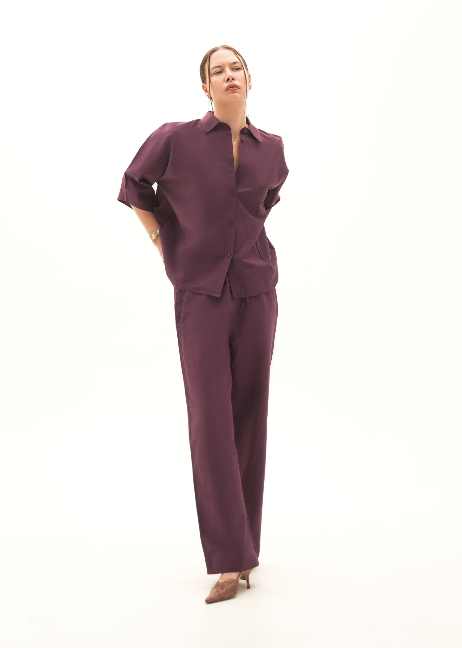 NishatUK - Purple Solids Cotton 1-piece ready to wear Trouser