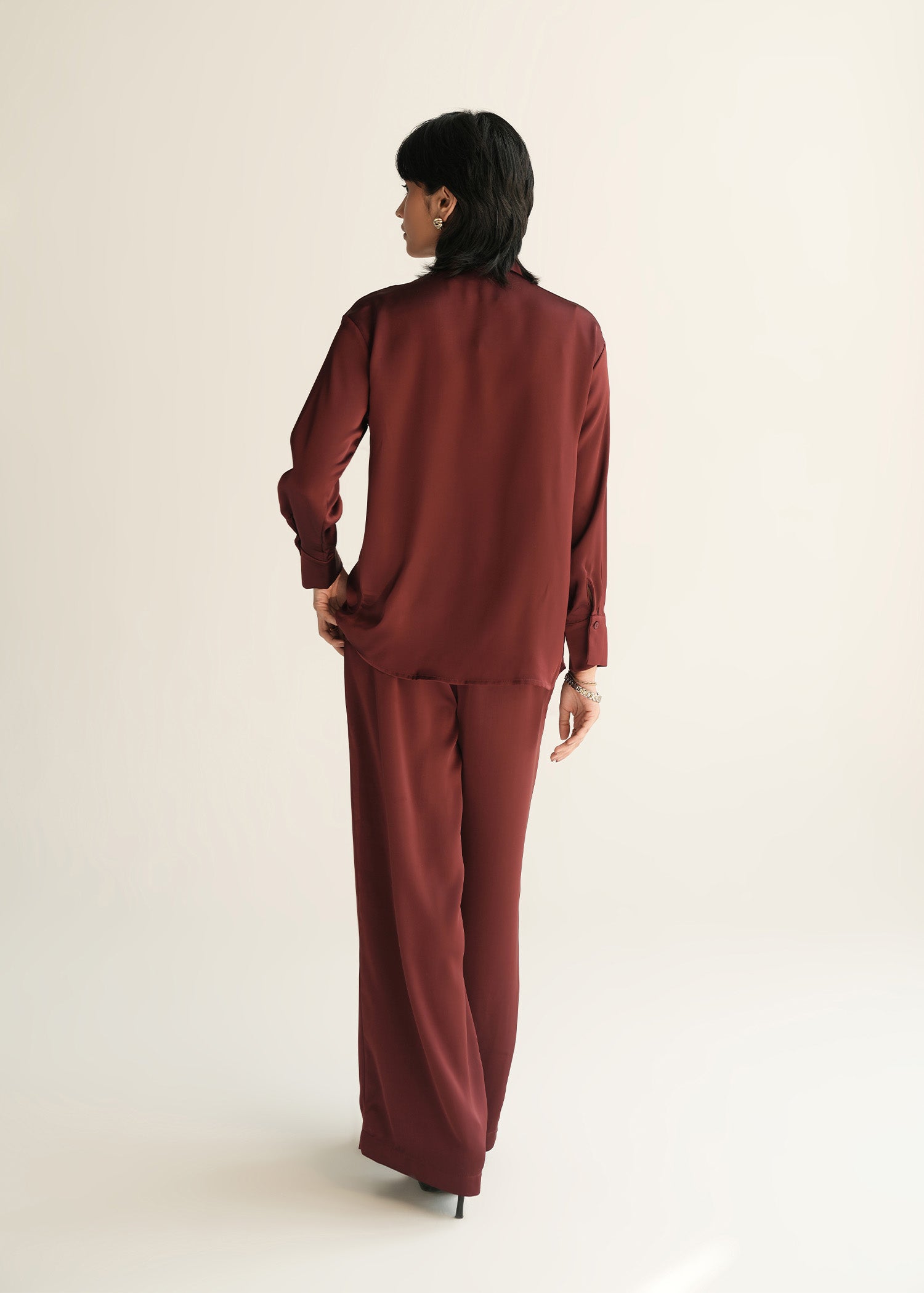 NishatUK - Maroon Solids Polyester 1-piece ready to wear Pants