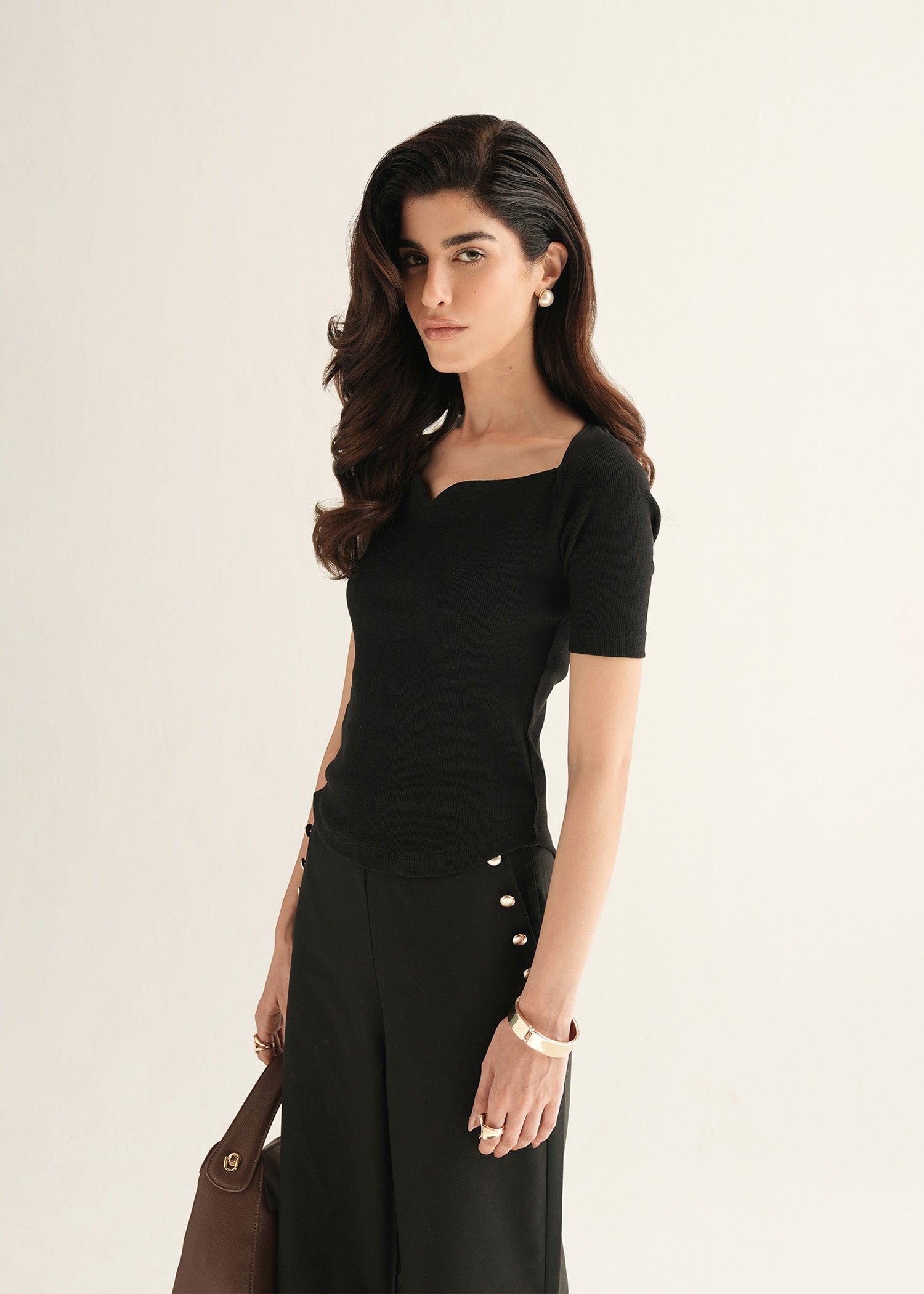 NishatUK - Black Solids Cotton 1-piece ready to wear Top