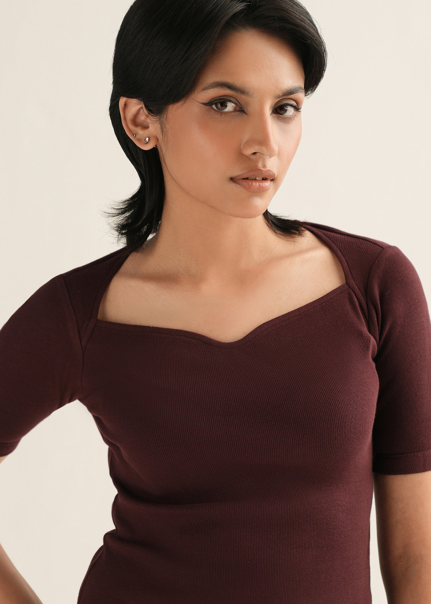 NishatUK - Maroon Solids Cotton 1-piece ready to wear Top