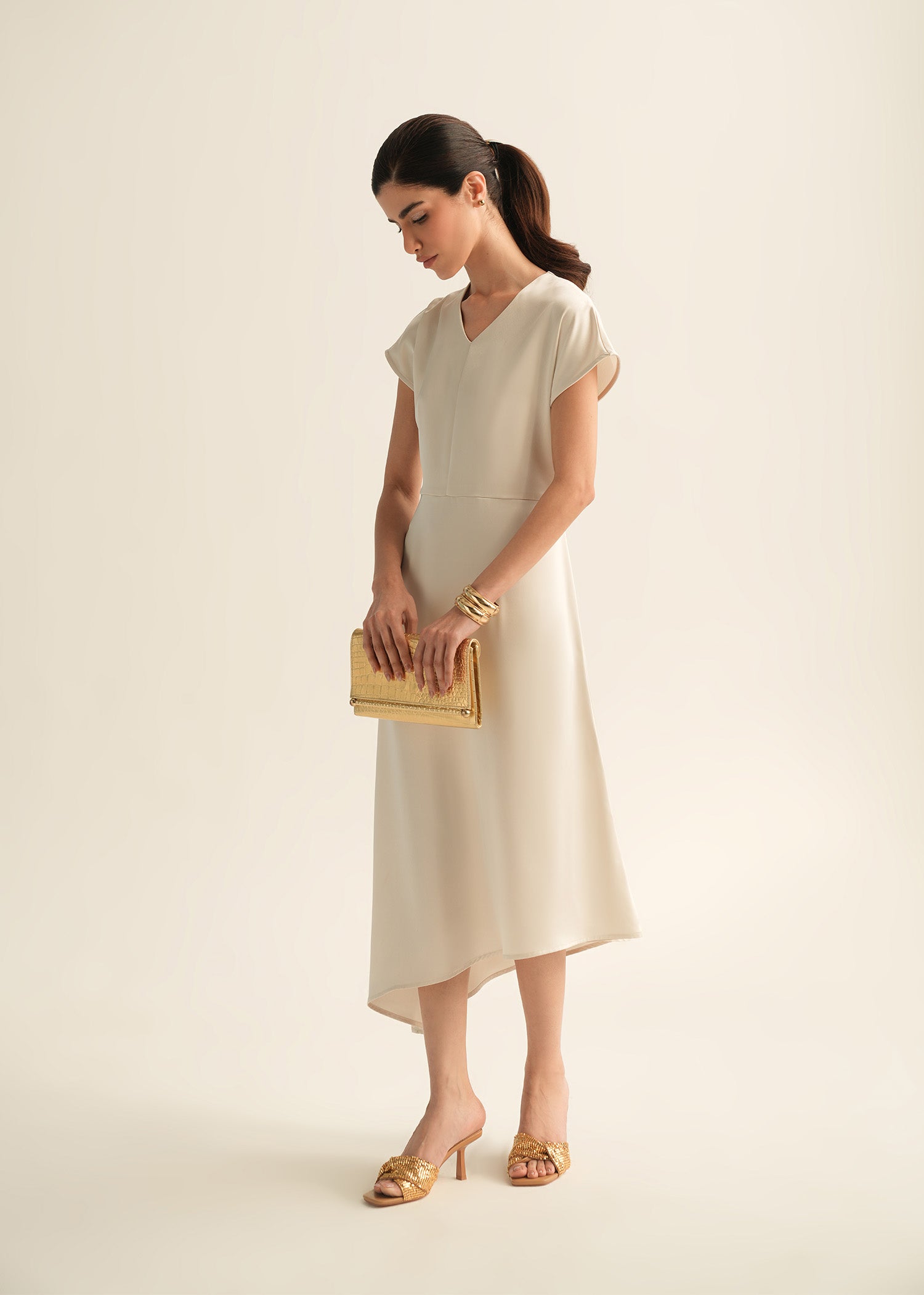 NishatUK - White Solids Polyester 1-piece ready to wear Long Dress