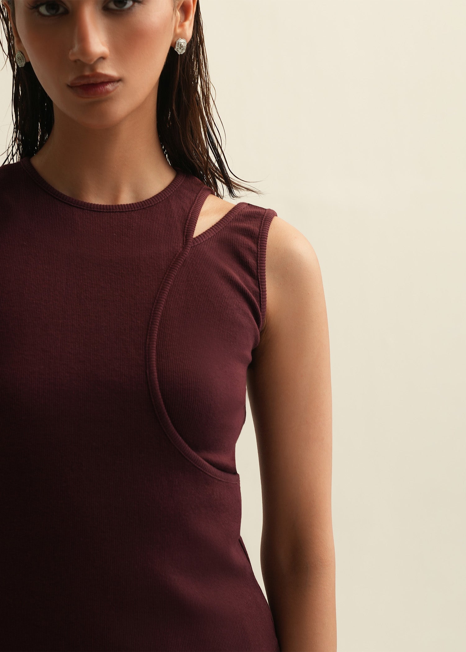 NishatUK - Maroon Solids Cotton 1-piece ready to wear Top