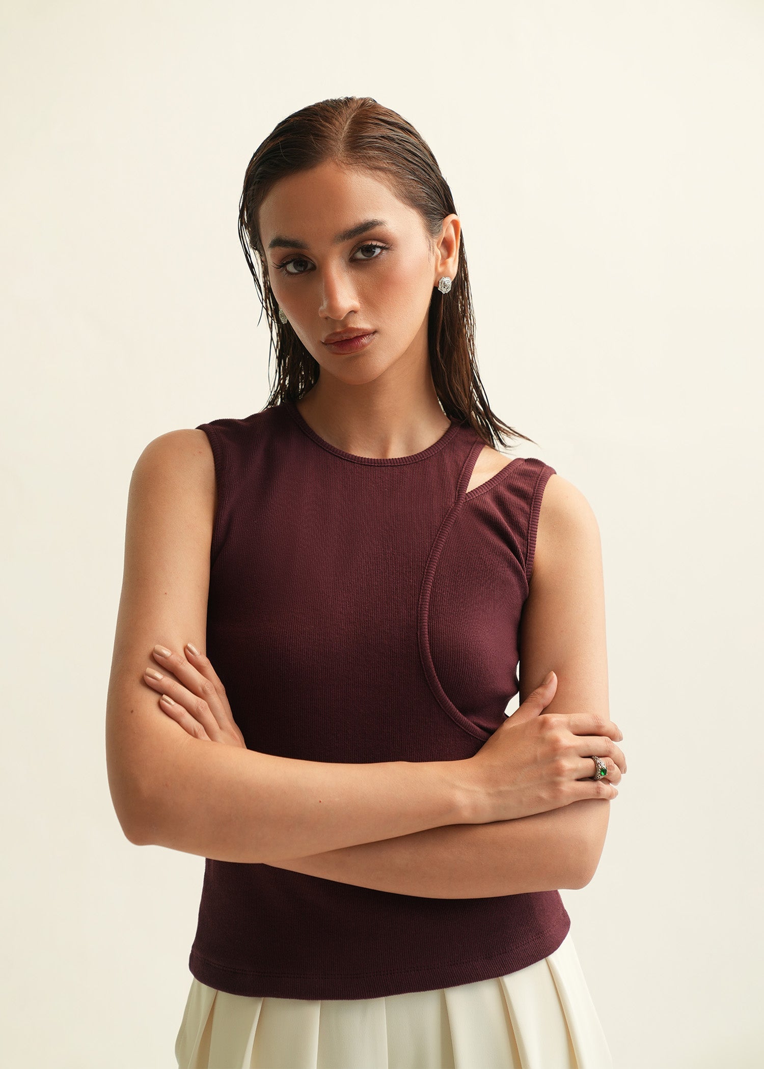 NishatUK - Maroon Solids Cotton 1-piece ready to wear Top