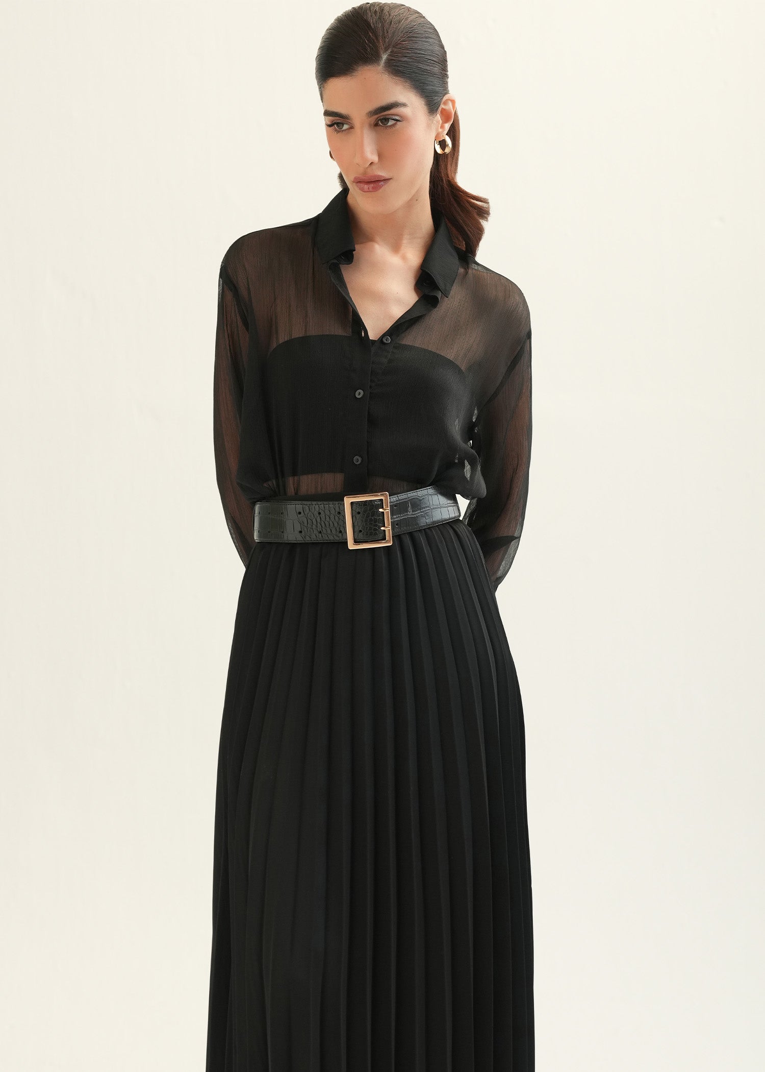 NishatUK - Black Solids Polyester 1-piece ready to wear Skirt