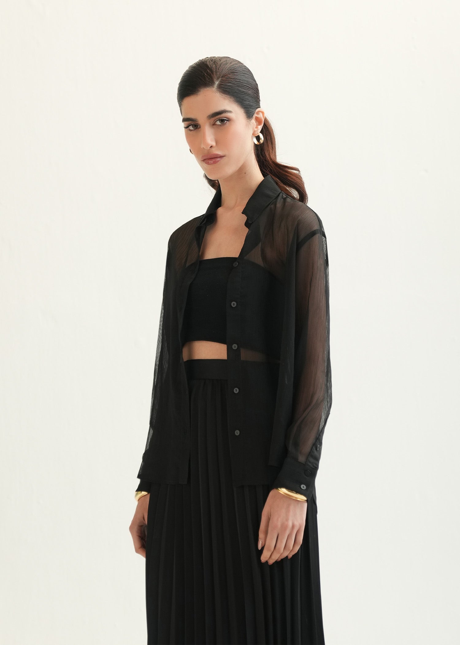 NishatUK - Black Solids Polyester 1-piece ready to wear Shirt