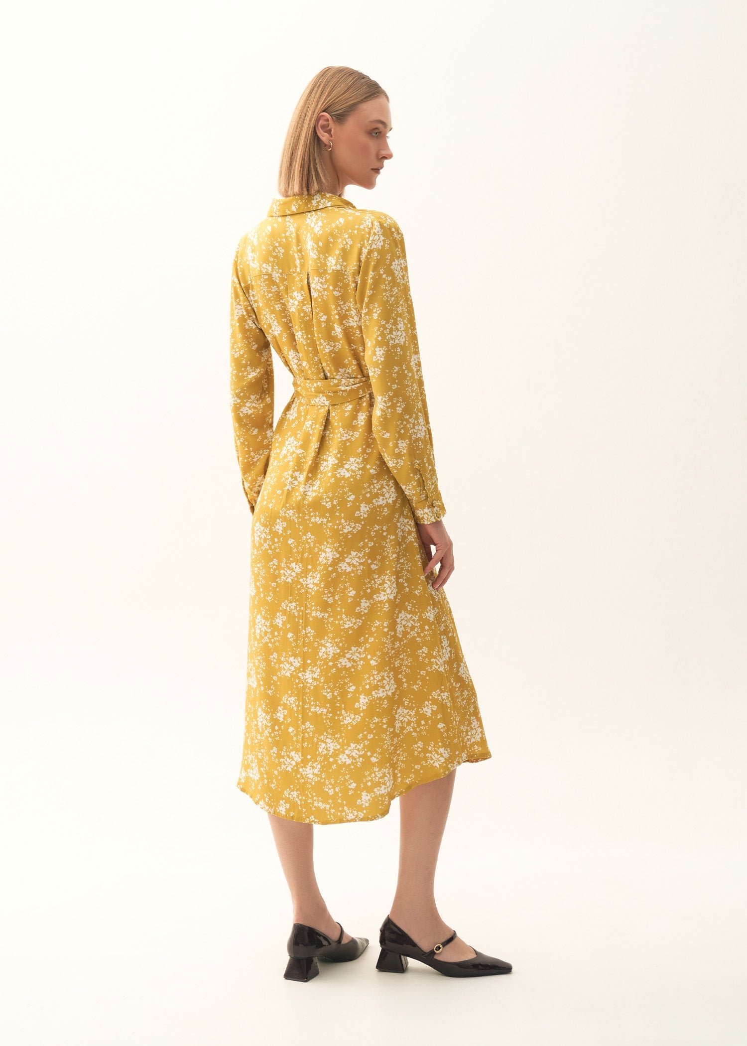 NishatUK - Mustard & White Printed Viscose 1-piece ready to wear Long Dress