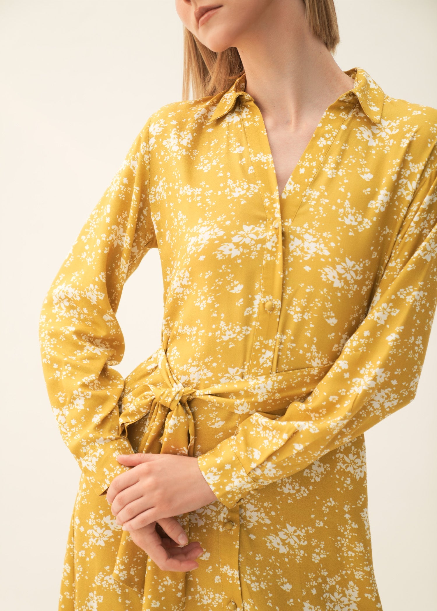 NishatUK - Mustard & White Printed Viscose 1-piece ready to wear Long Dress