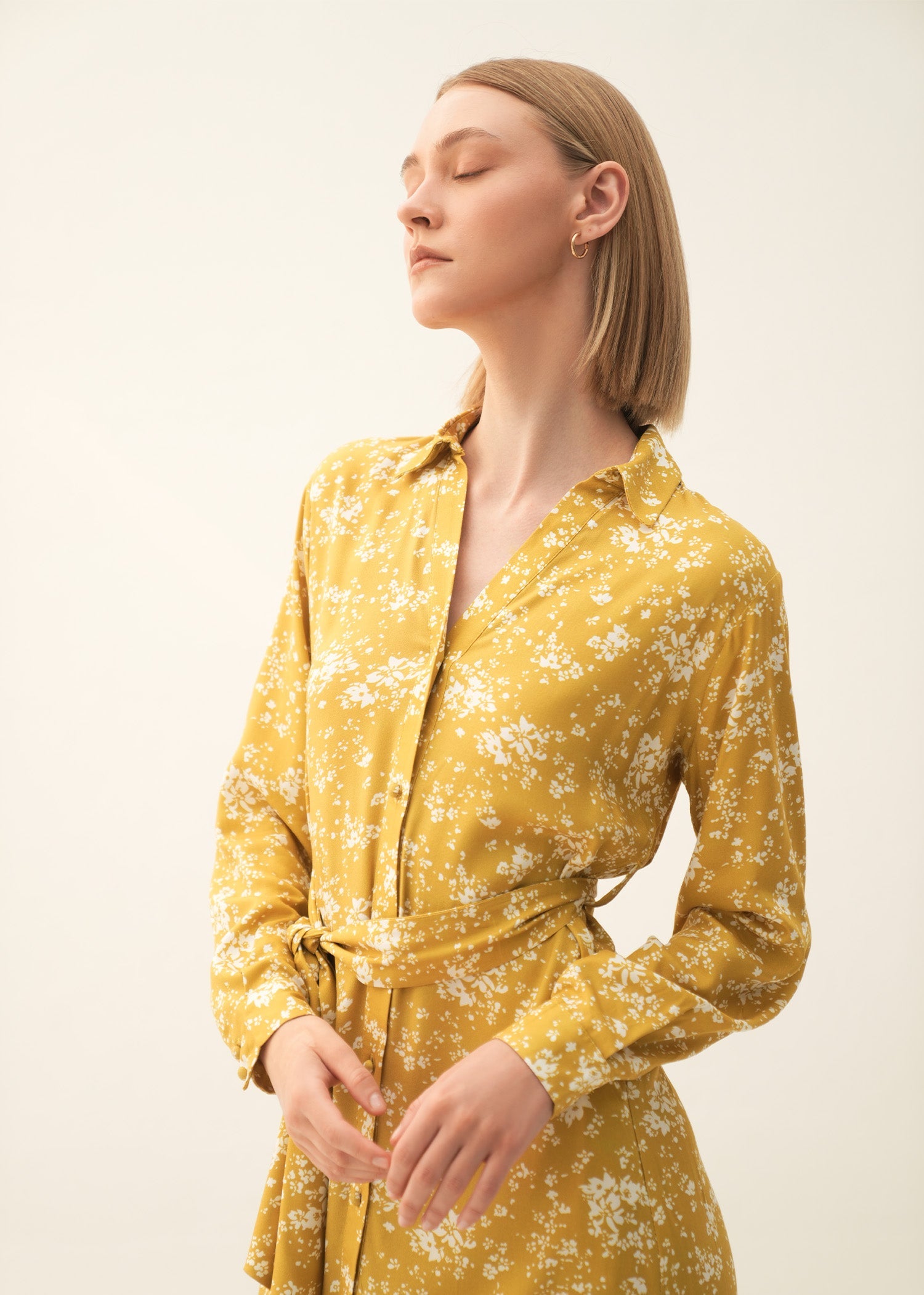 NishatUK - Mustard & White Printed Viscose 1-piece ready to wear Long Dress