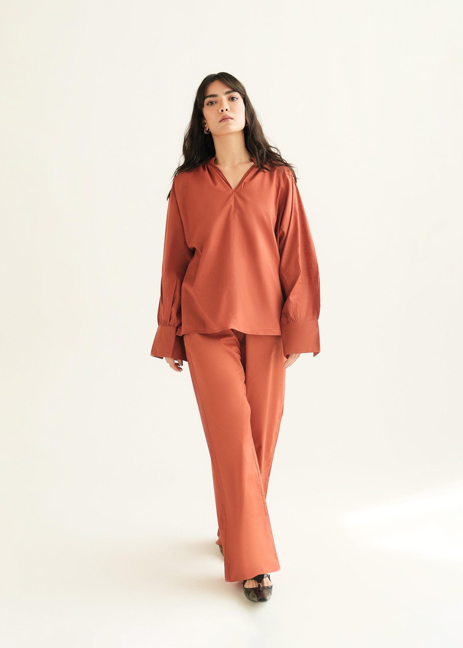 NishatUK - Rust Solids Cotton 1-piece ready to wear Blouse