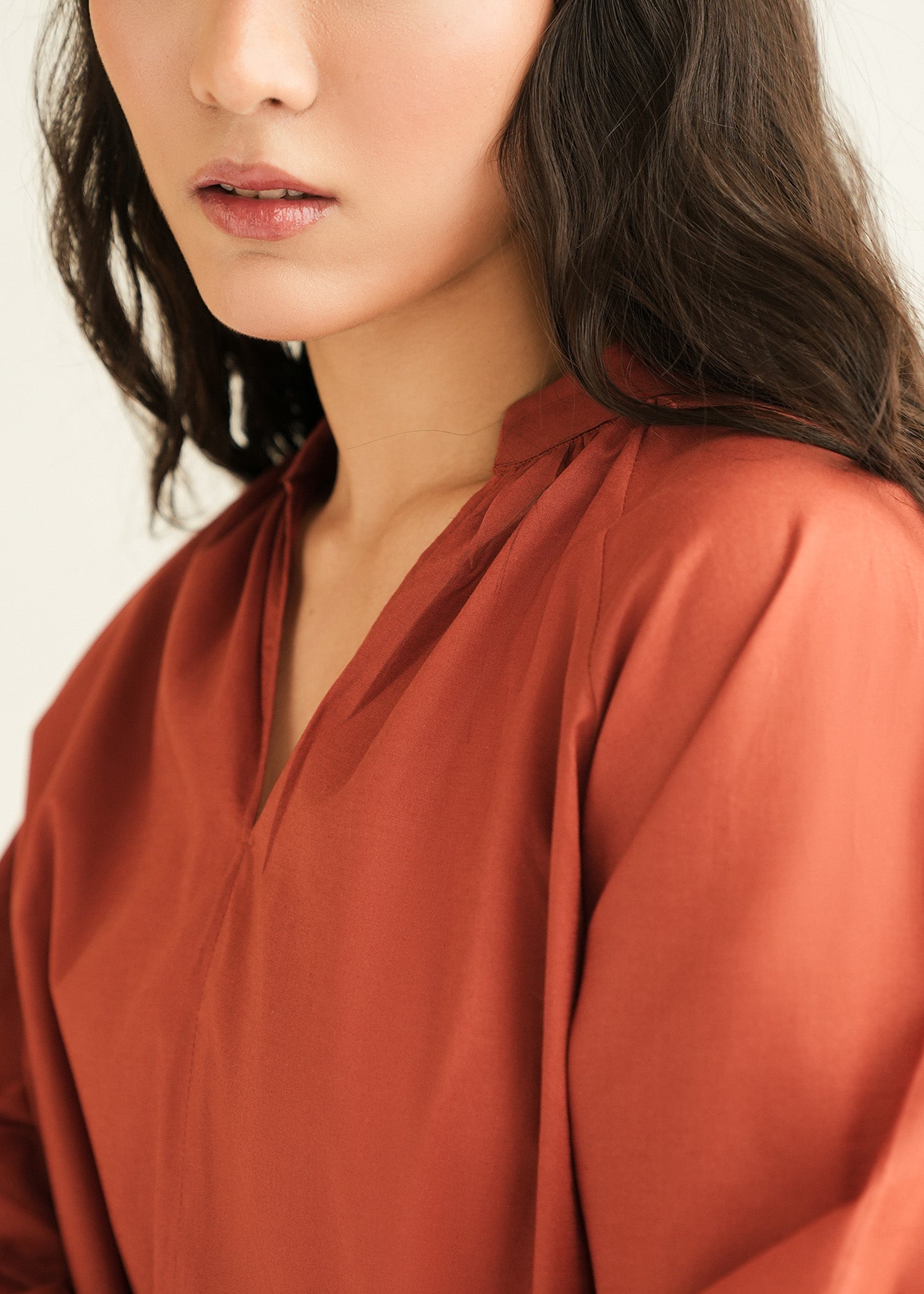 NishatUK - Rust Solids Cotton 1-piece ready to wear Blouse