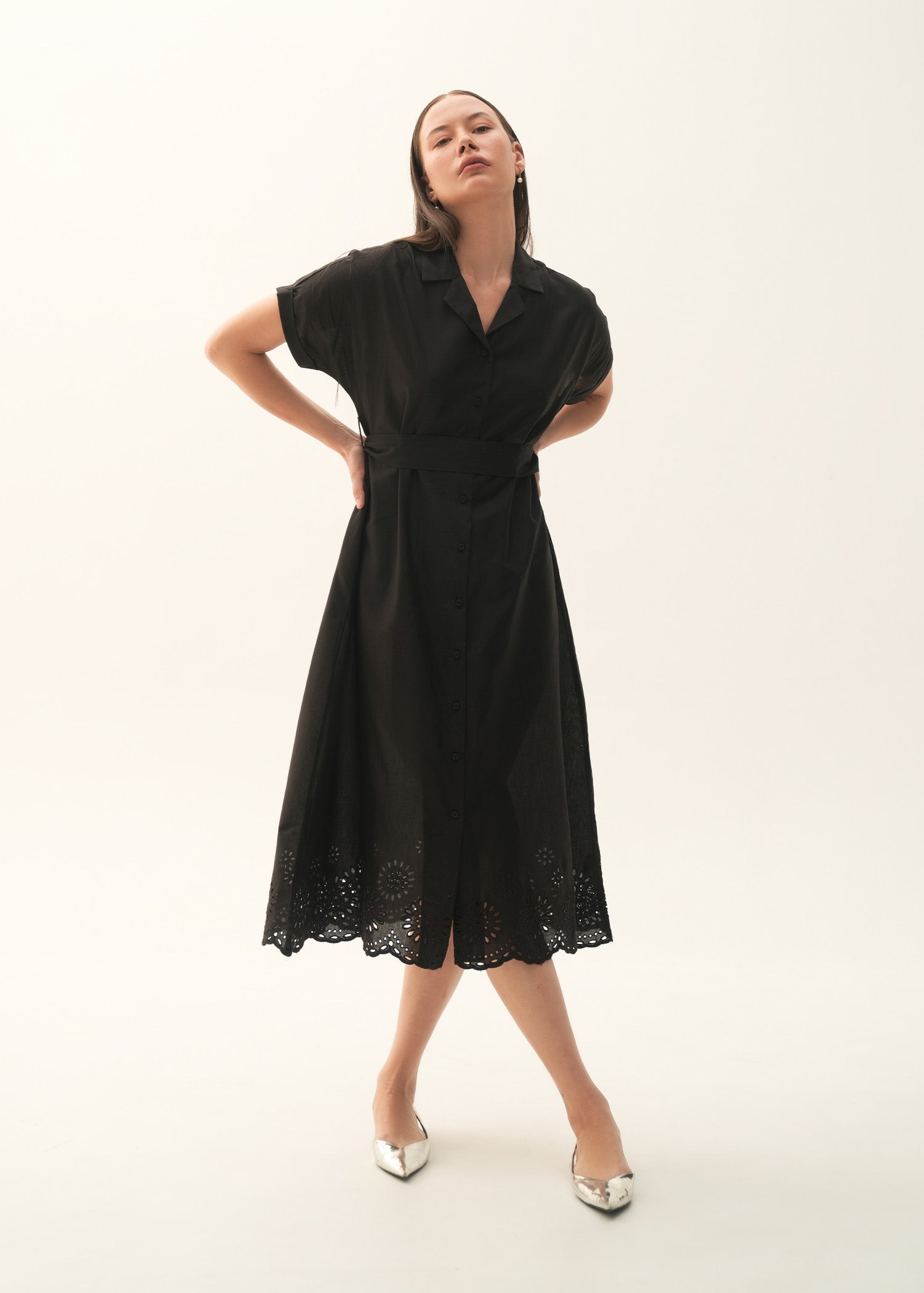 NishatUK - Black Embroidered Cotton 1-piece ready to wear Long Dress