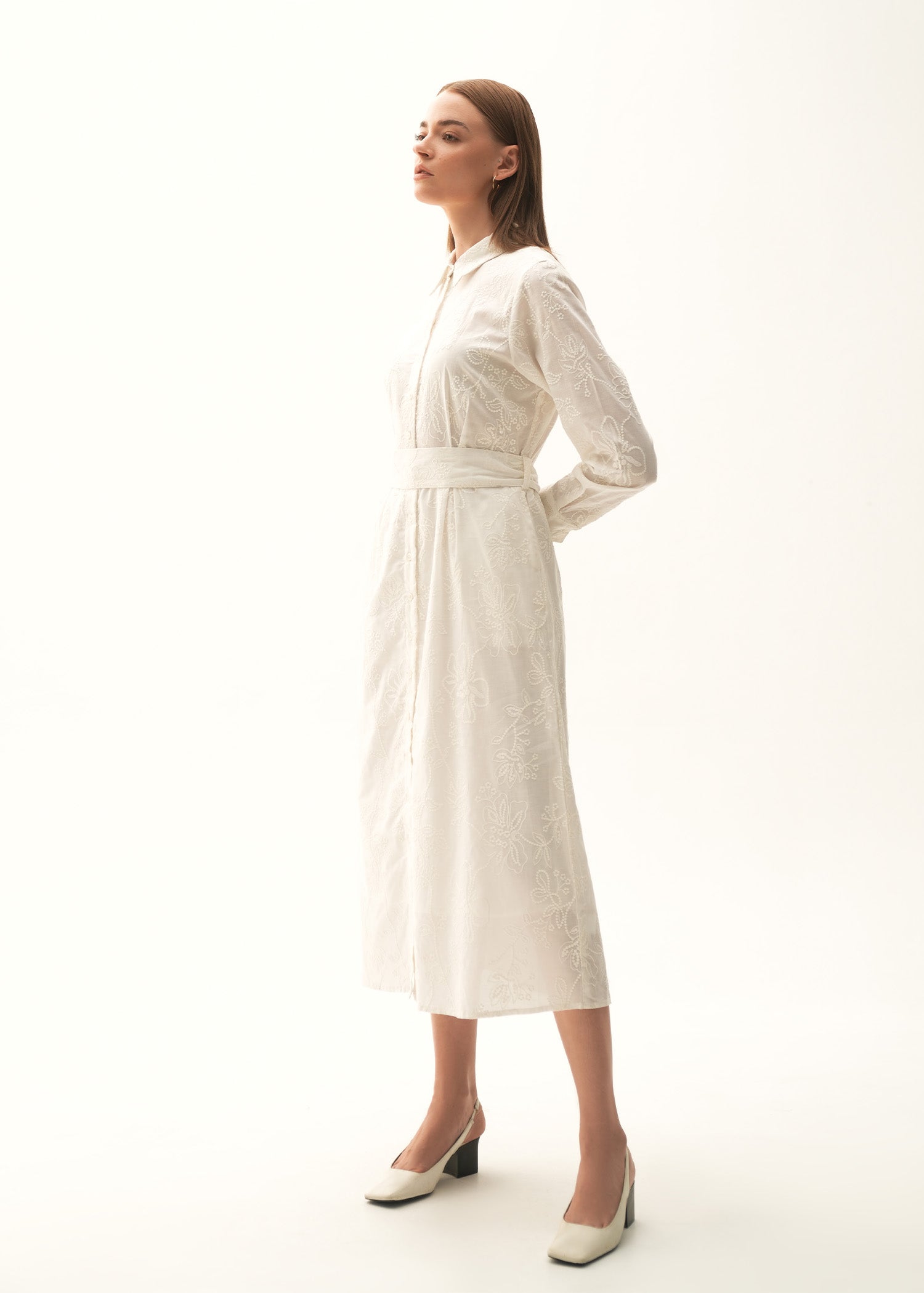 NishatUK - White Printed Cotton 1-piece ready to wear Long Dress
