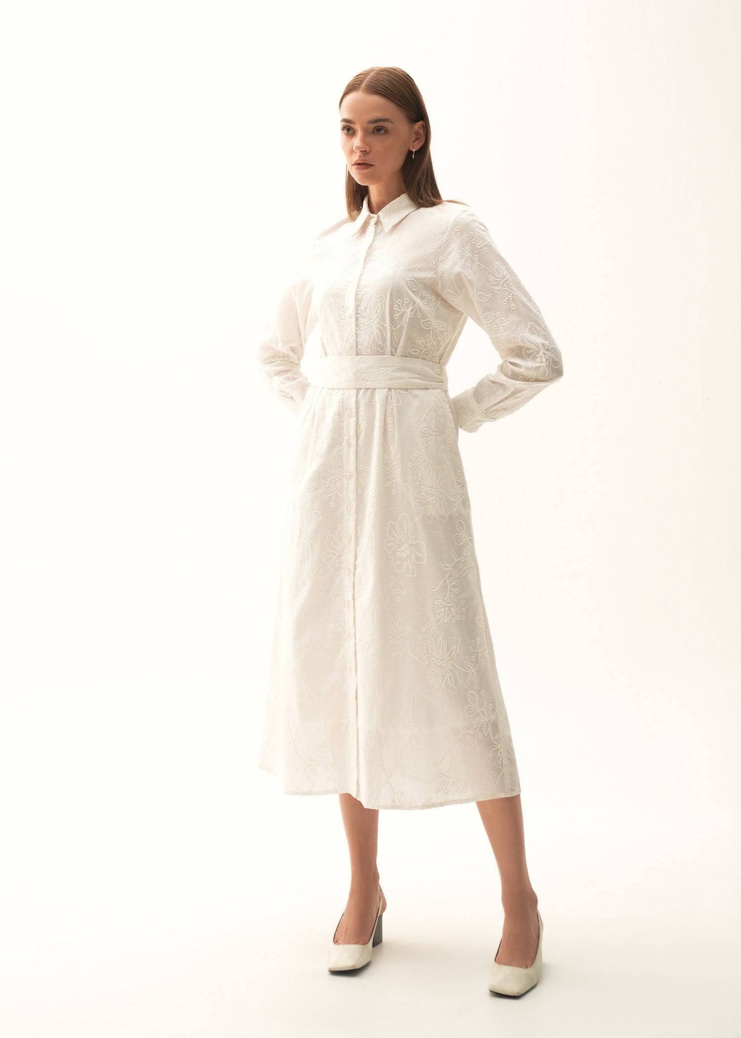 NishatUK - White Printed Cotton 1-piece ready to wear Long Dress