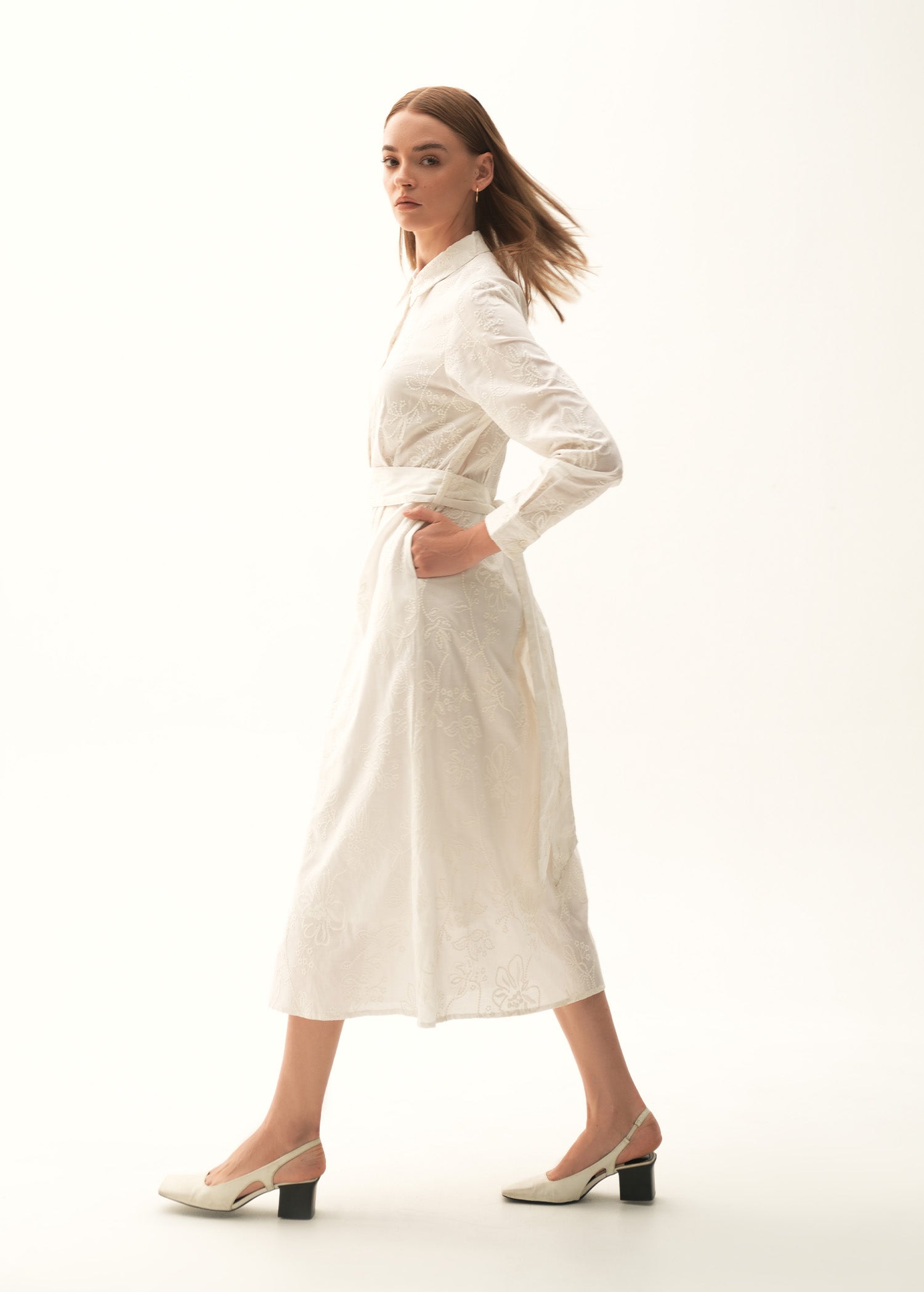 NishatUK - White Printed Cotton 1-piece ready to wear Long Dress
