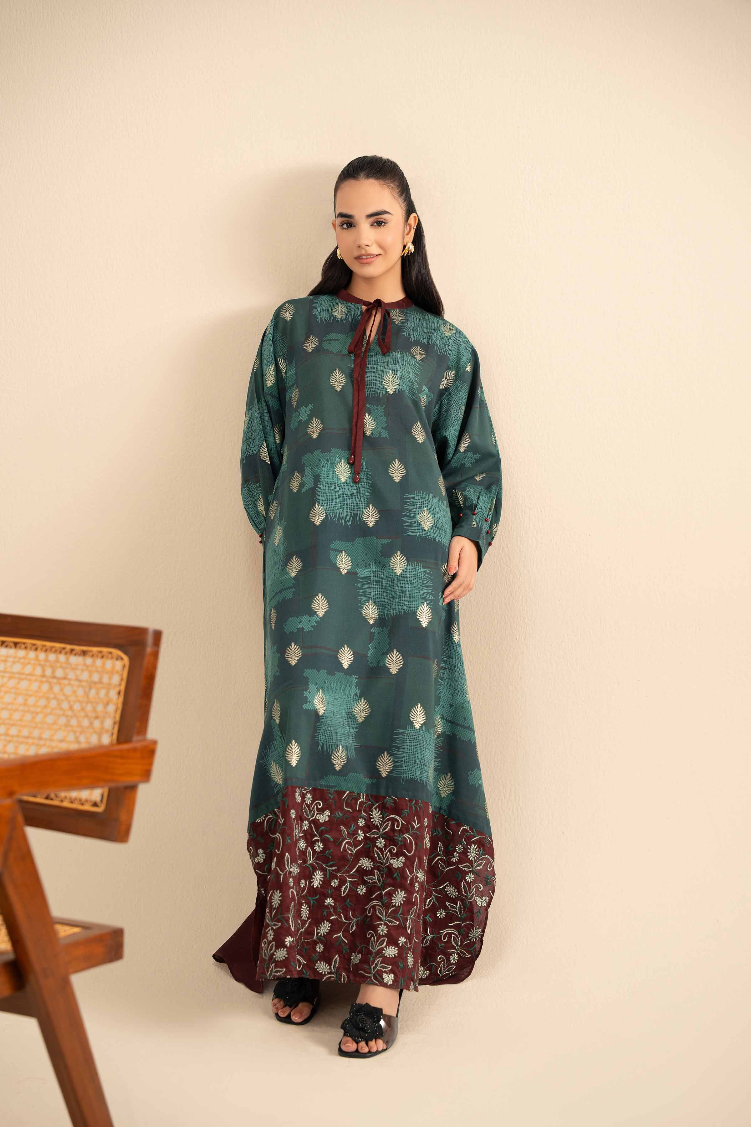 NishatUK - Green Embroidered Maysuri 1-piece ready to wear Long Dress