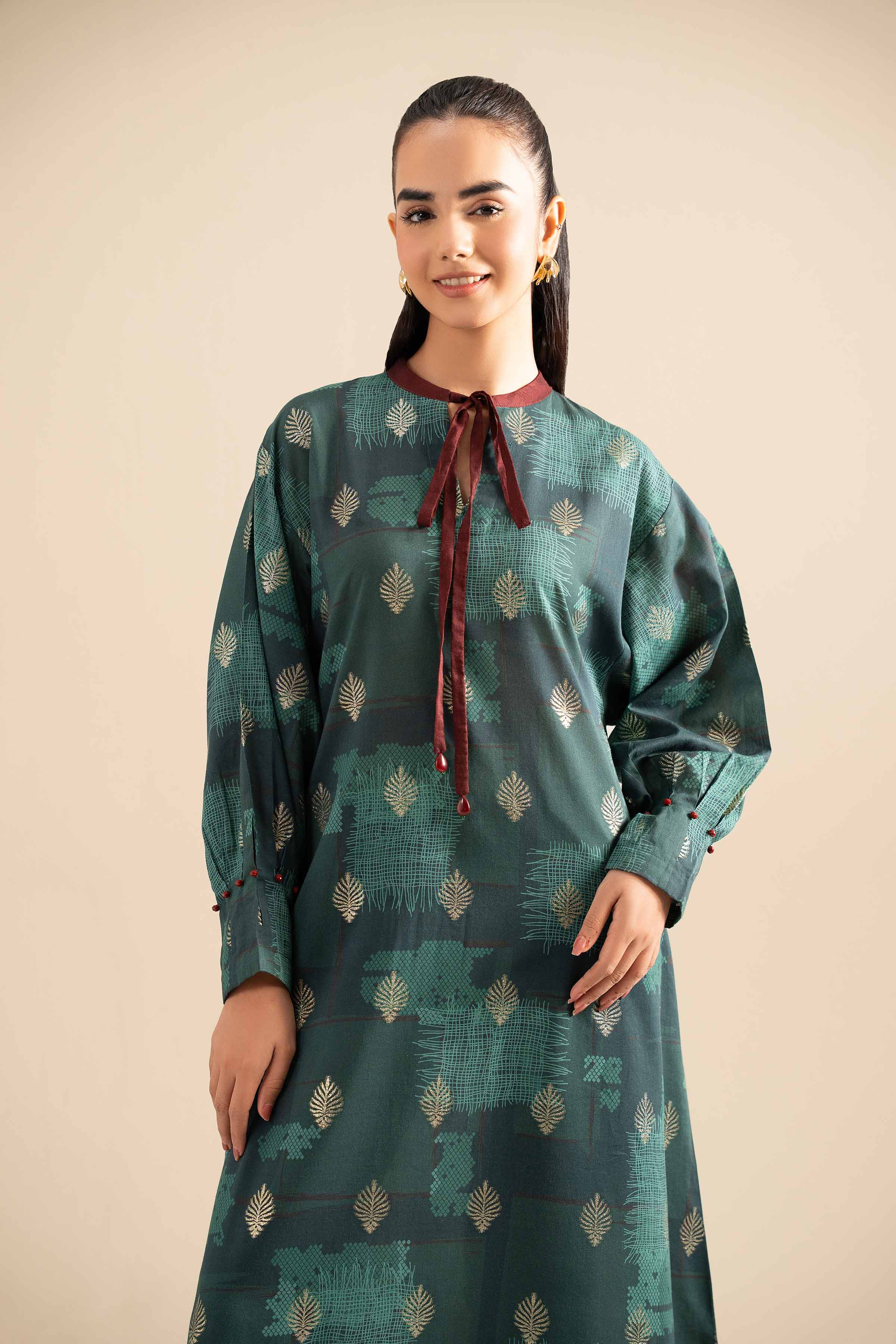 NishatUK - Green Embroidered Maysuri 1-piece ready to wear Long Dress
