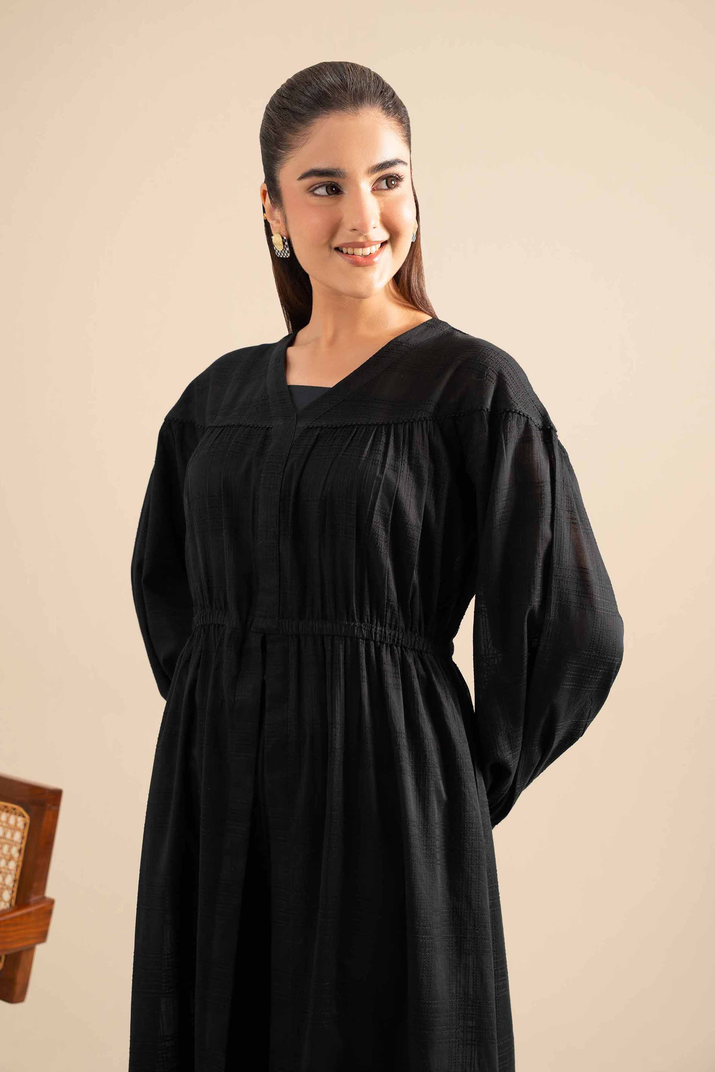 NishatUK - Black Solids Lawn 1-piece ready to wear Long Dress