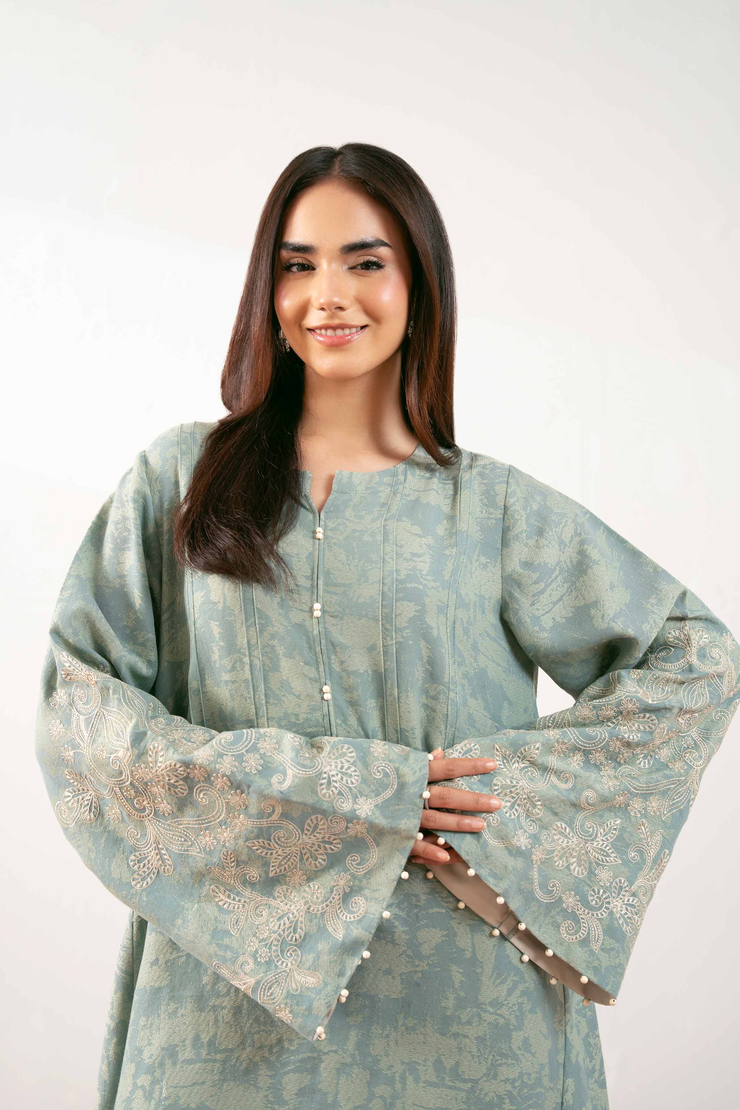 NishatUK - Aqua Solids Jacquard 1-piece ready to wear Long Dress