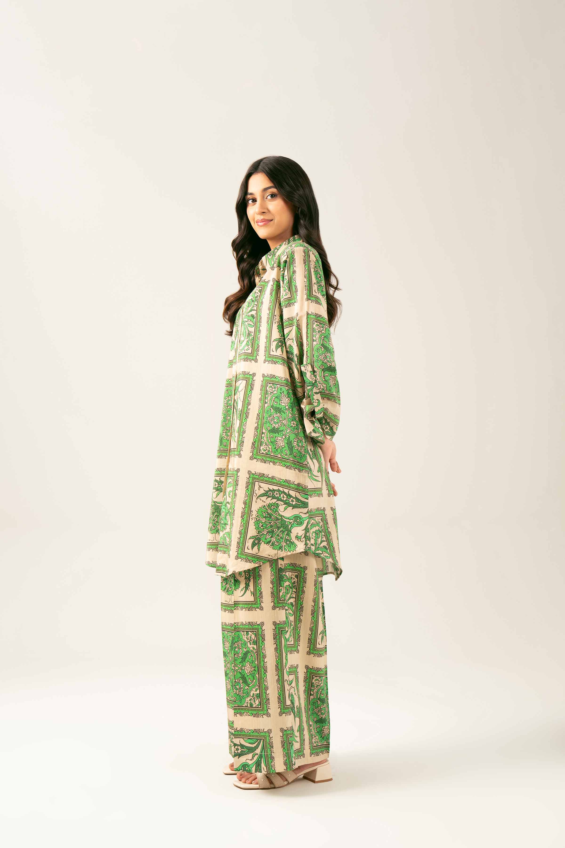 NishatUK - Brown Printed Silk 2-piece ready to wear Long Dress