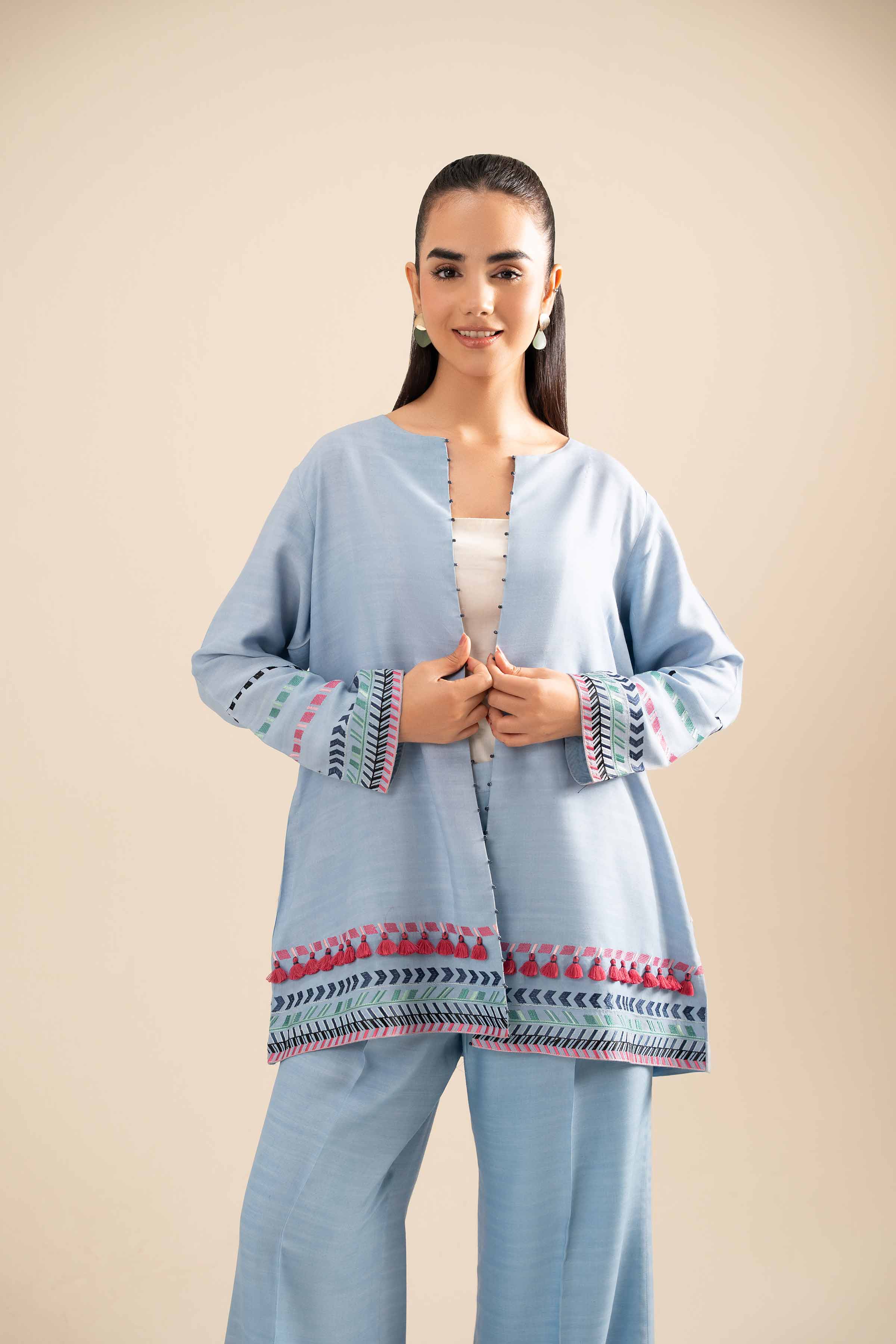 NishatUK - Sky Blue Embroidered Silk 2-piece ready to wear Dress