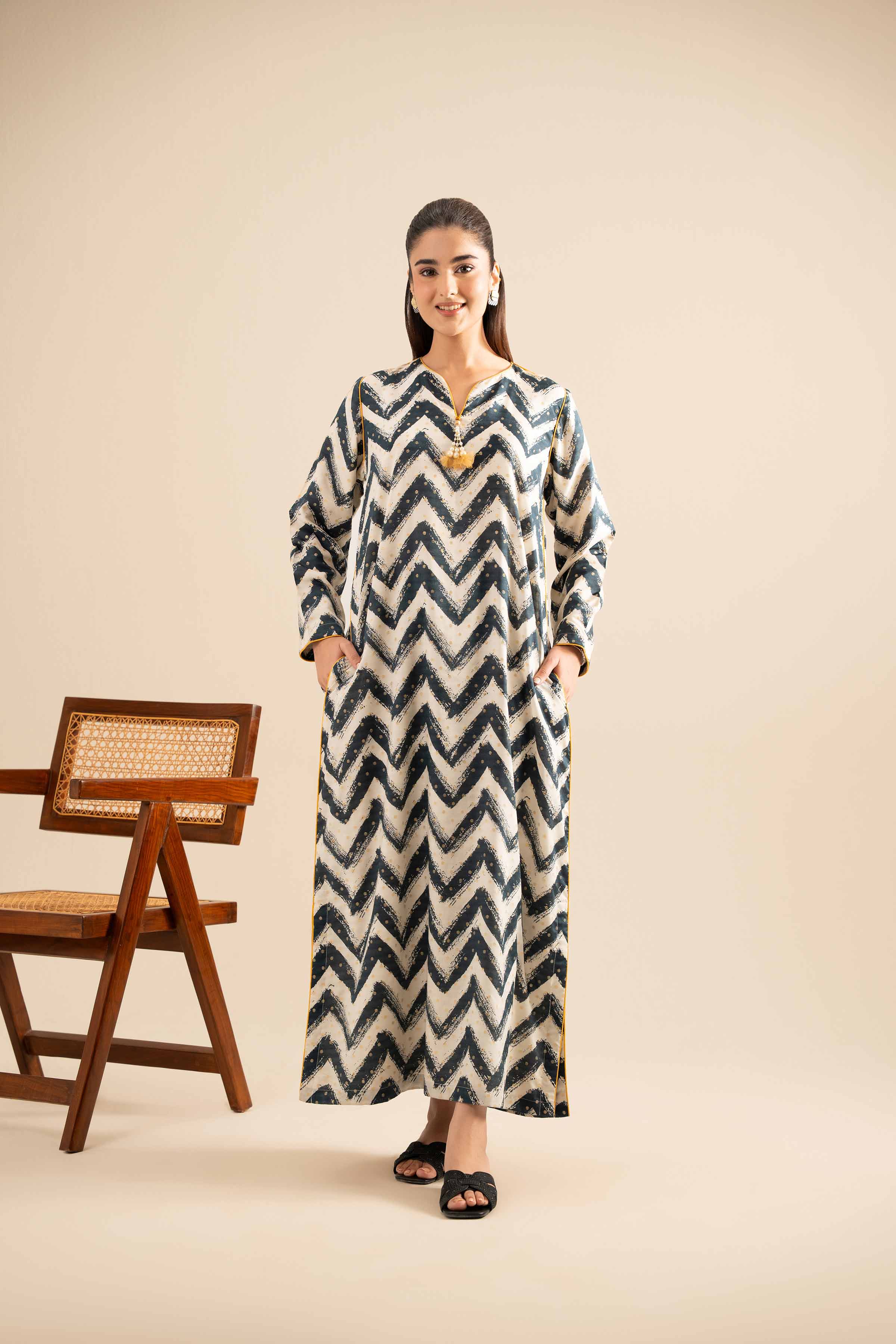 NishatUK - Off White Printed Monar Gold 1-piece ready to wear Long Dress