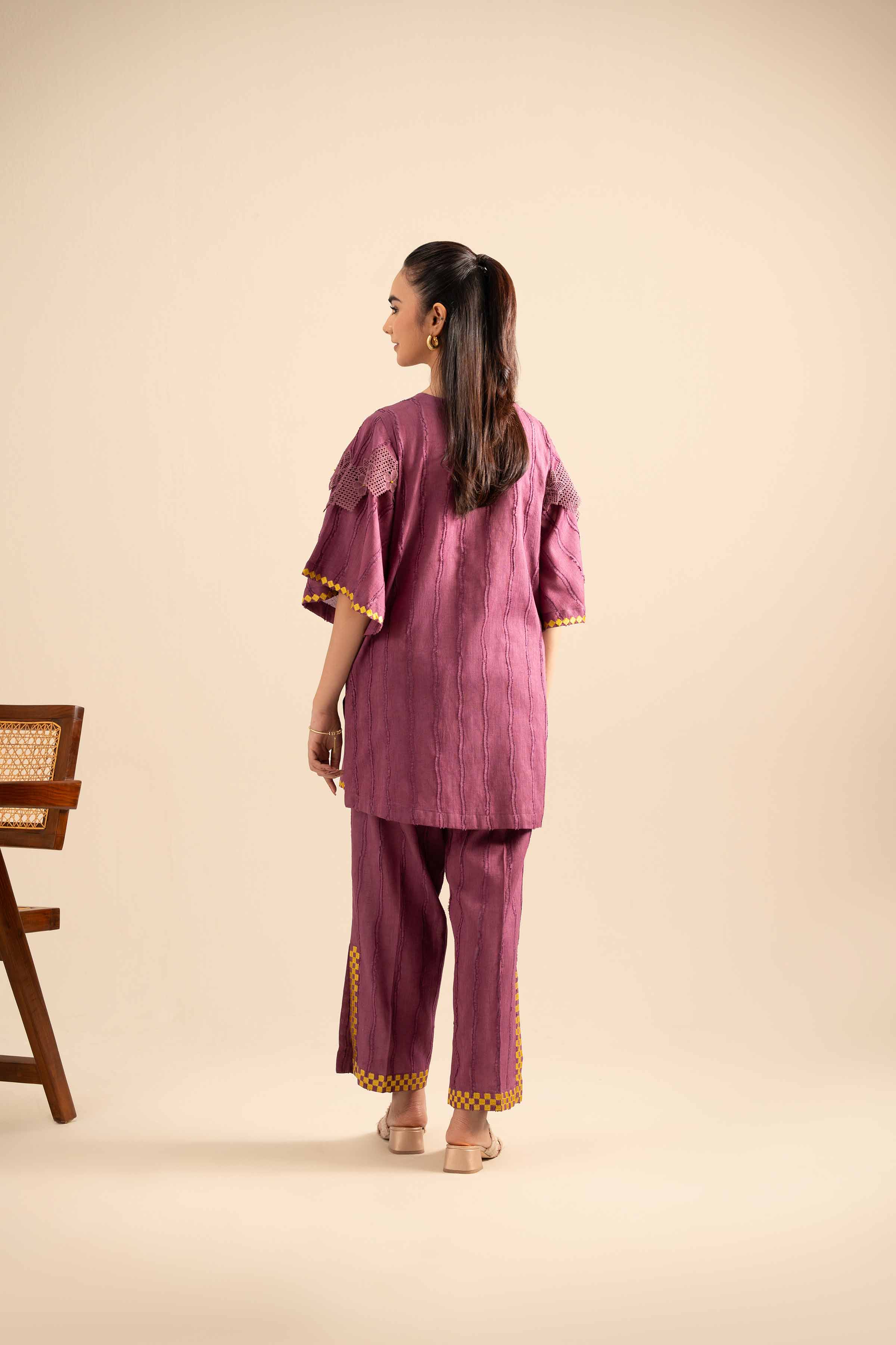 NishatUK - Plum Embroidered Jacquard 2-piece ready to wear Dress