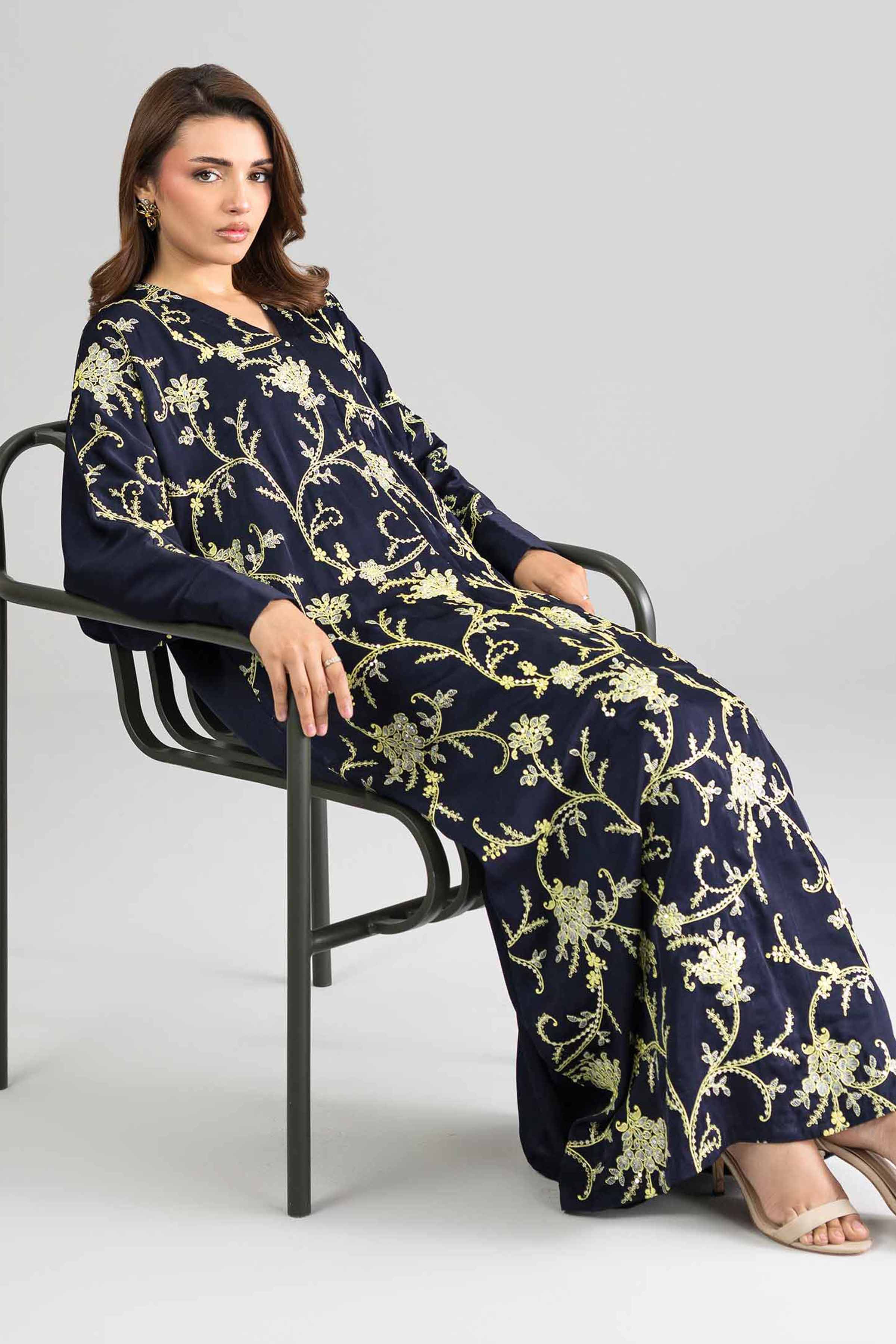 Nishat UK - Blue Embroidered Silk 1-piece ready to wear long dress