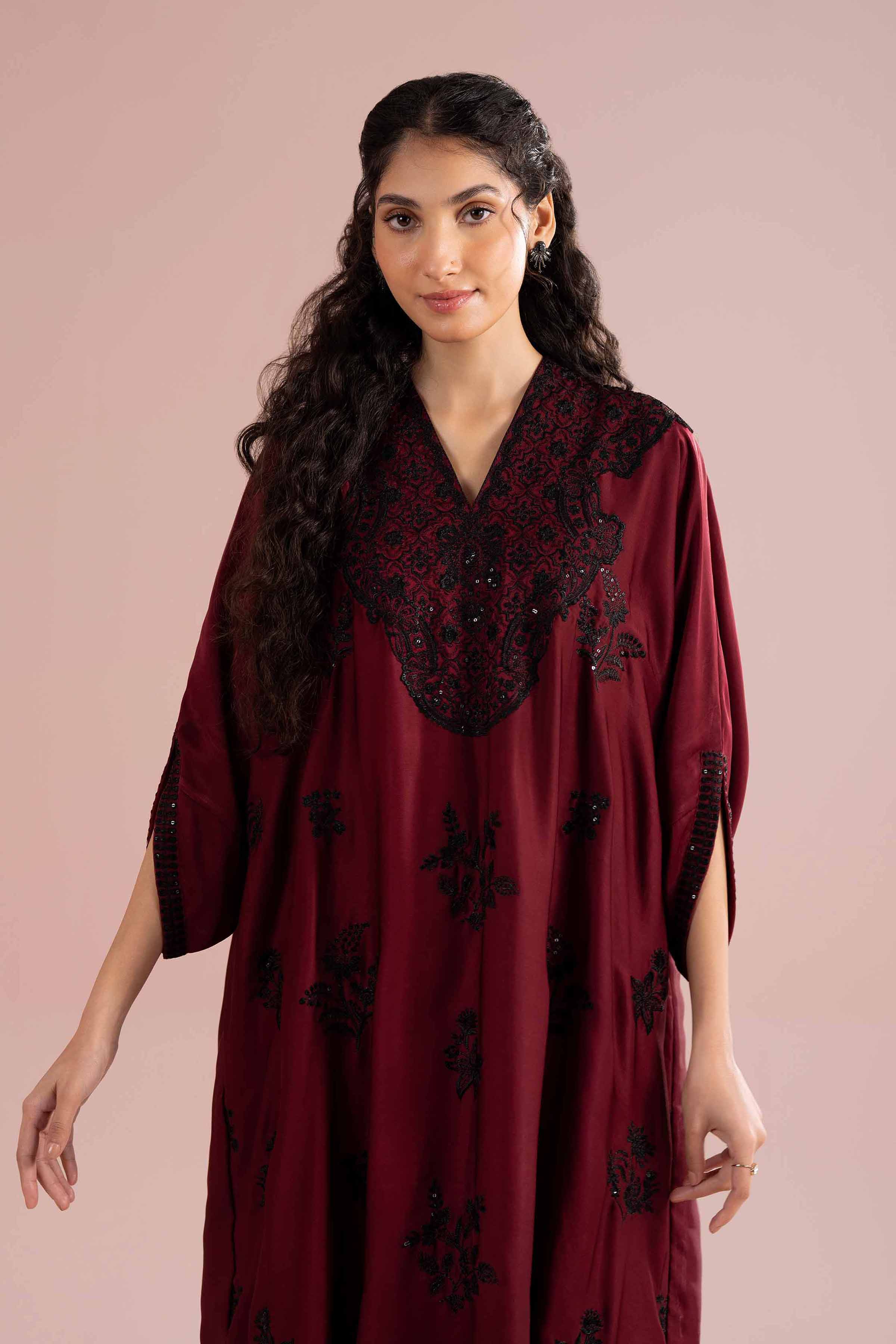 Nishat UK - Red Embroidered Silk 1-piece ready to wear Long dress