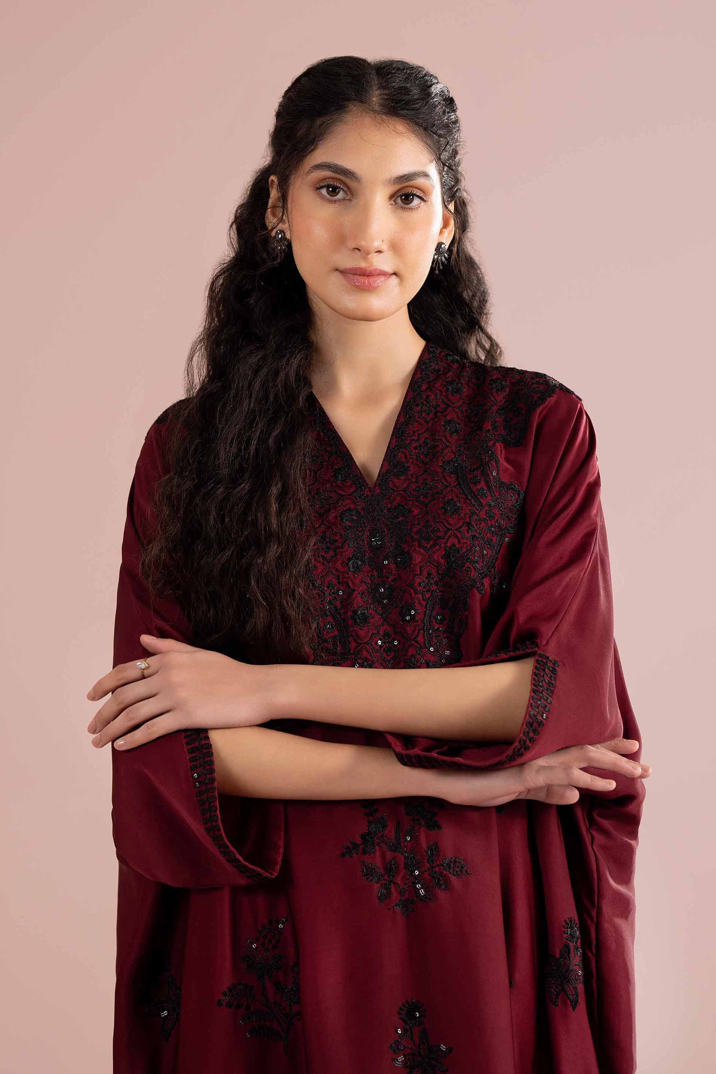 Nishat UK - Red Embroidered Silk 1-piece ready to wear Long dress