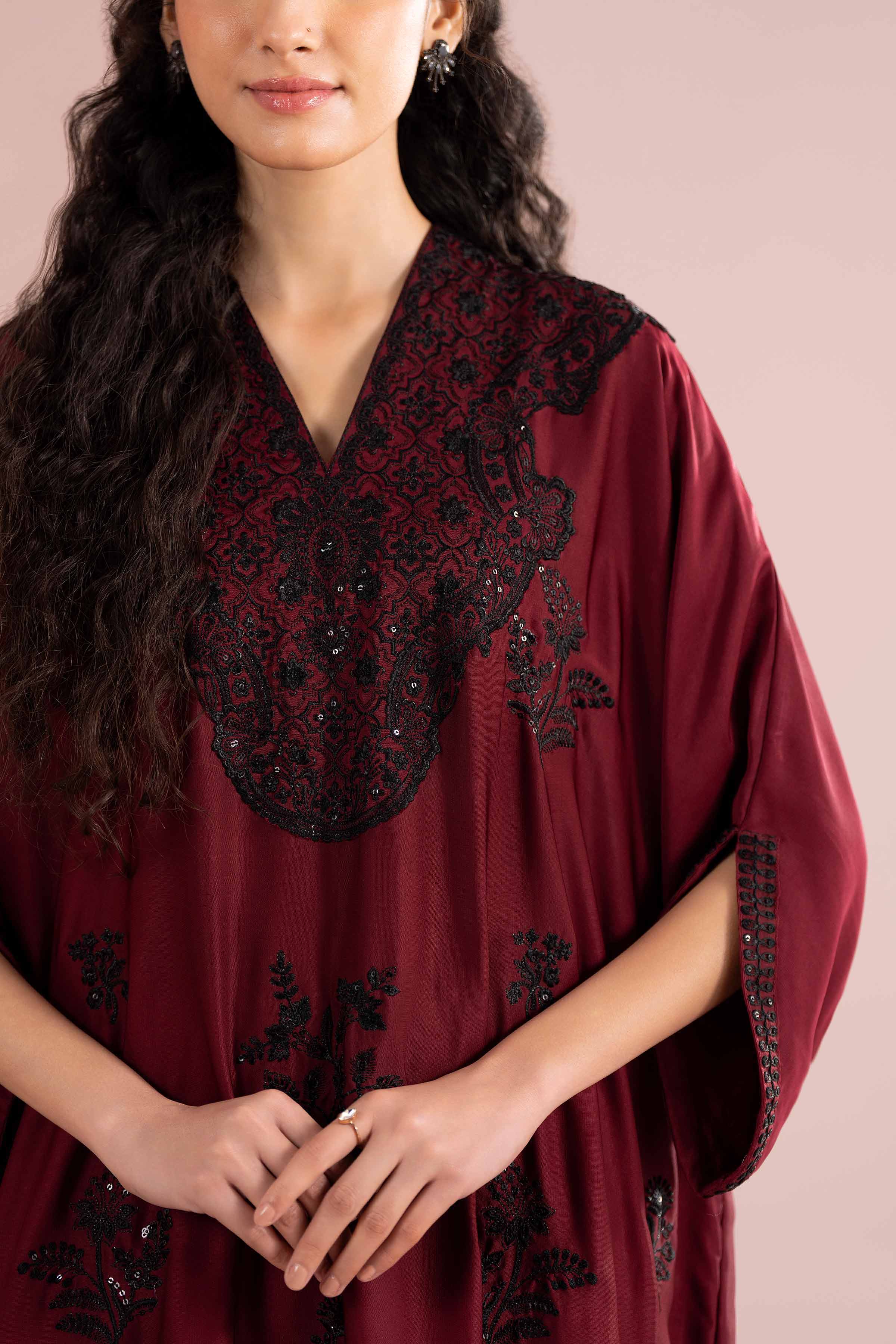 Nishat UK - Red Embroidered Silk 1-piece ready to wear Long dress